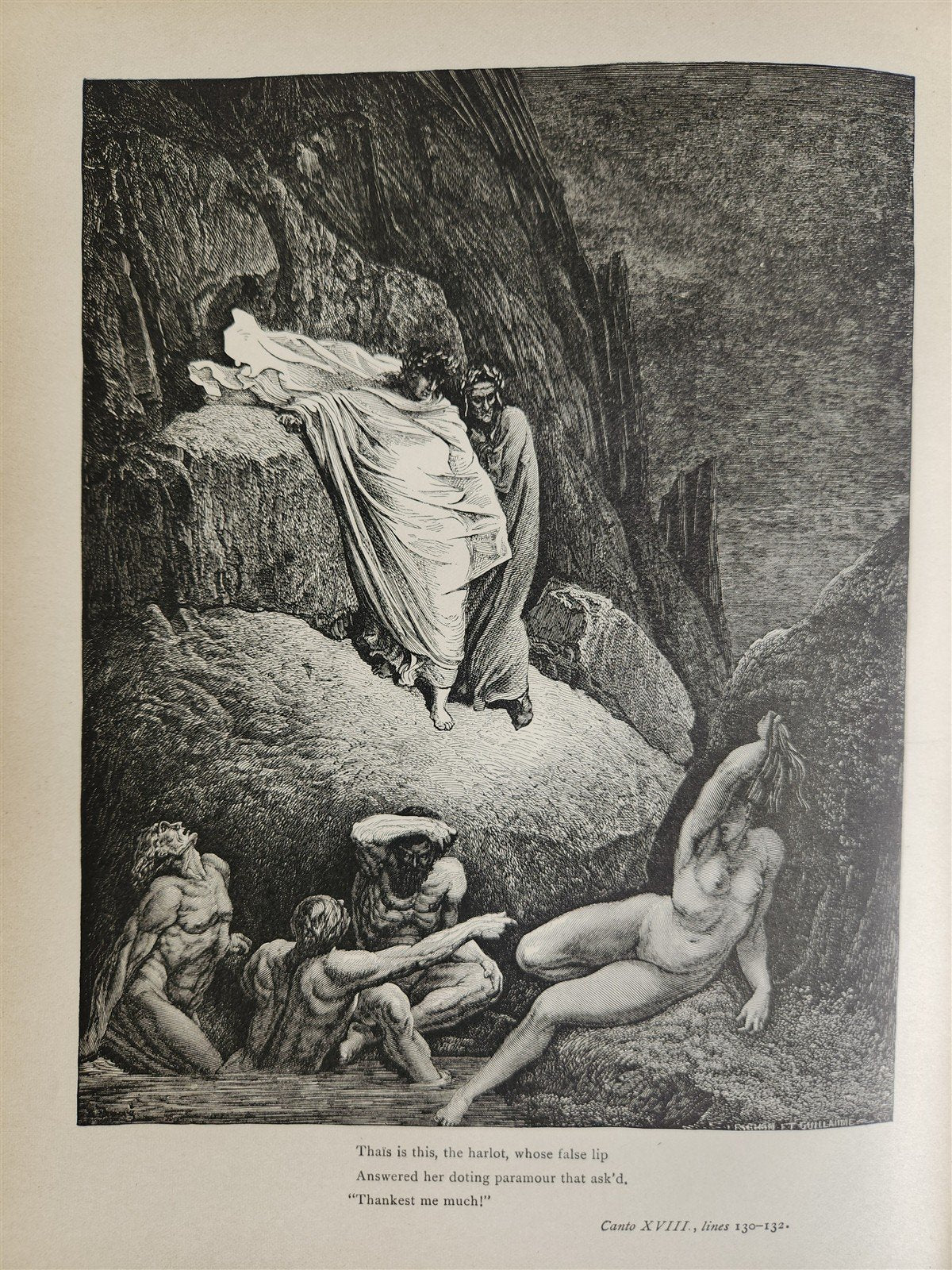 1880s DANTE'S INFERNO ILLUSTRATED by GUSTAVE DORE antique FOLIO