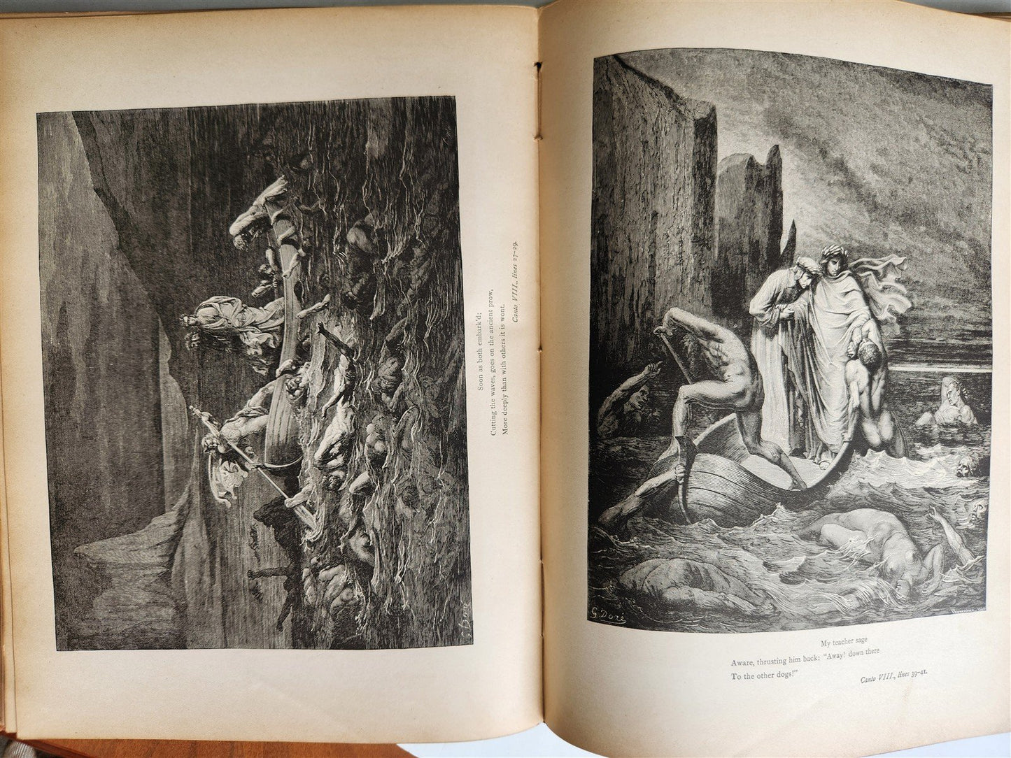 1880s DANTE'S INFERNO ILLUSTRATED by GUSTAVE DORE antique FOLIO