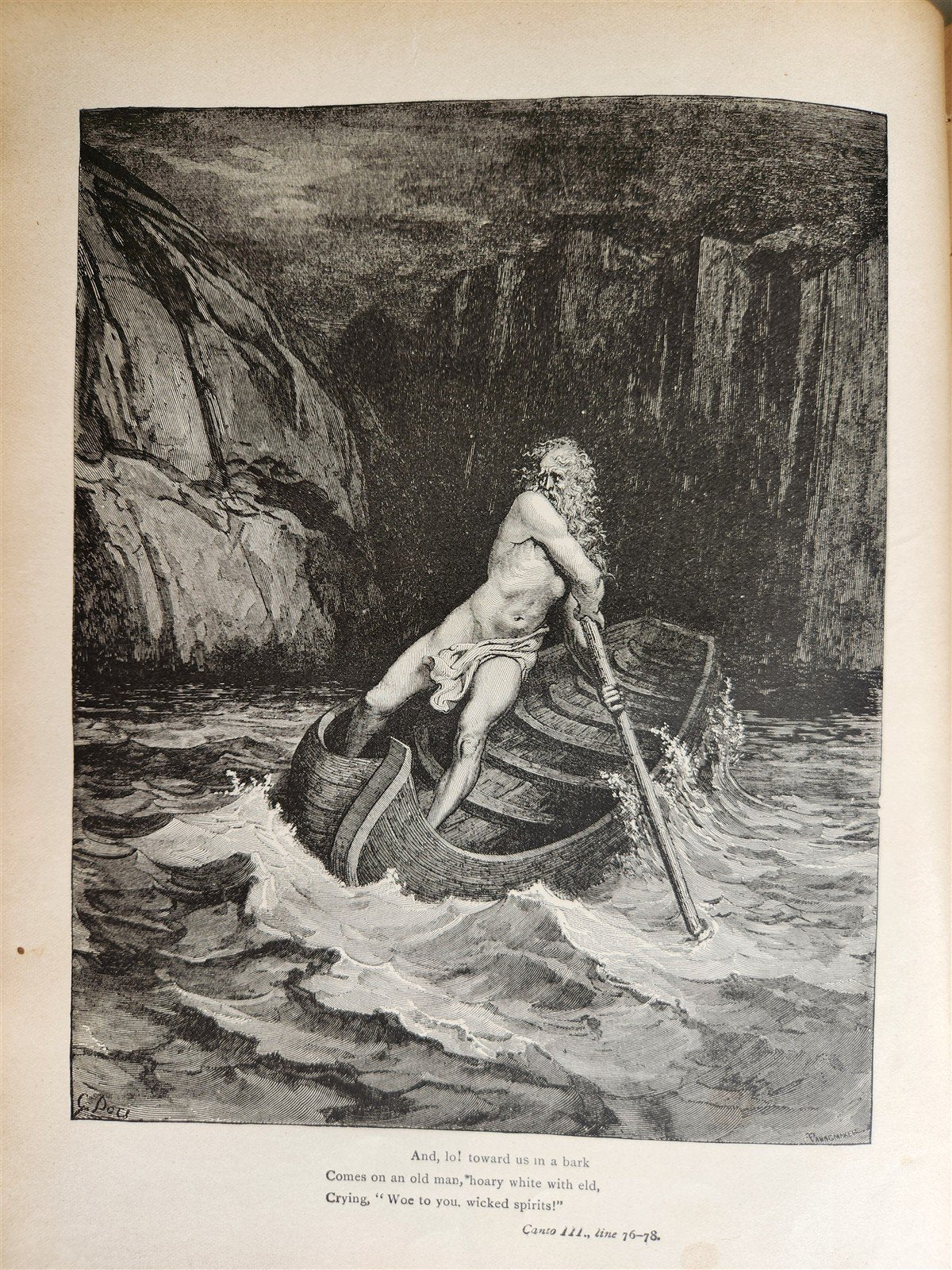 1880s DANTE'S INFERNO ILLUSTRATED by GUSTAVE DORE antique FOLIO
