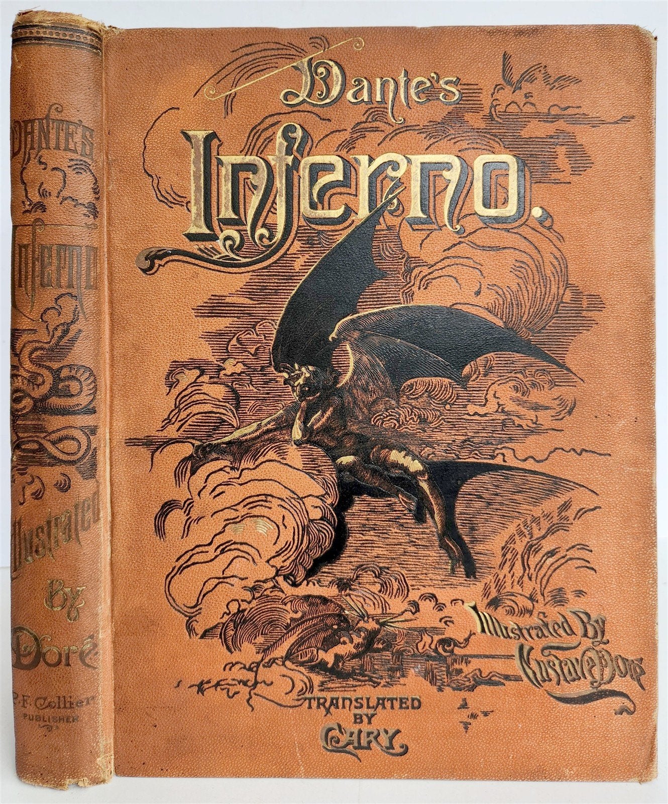1880s DANTE'S INFERNO ILLUSTRATED by GUSTAVE DORE antique FOLIO