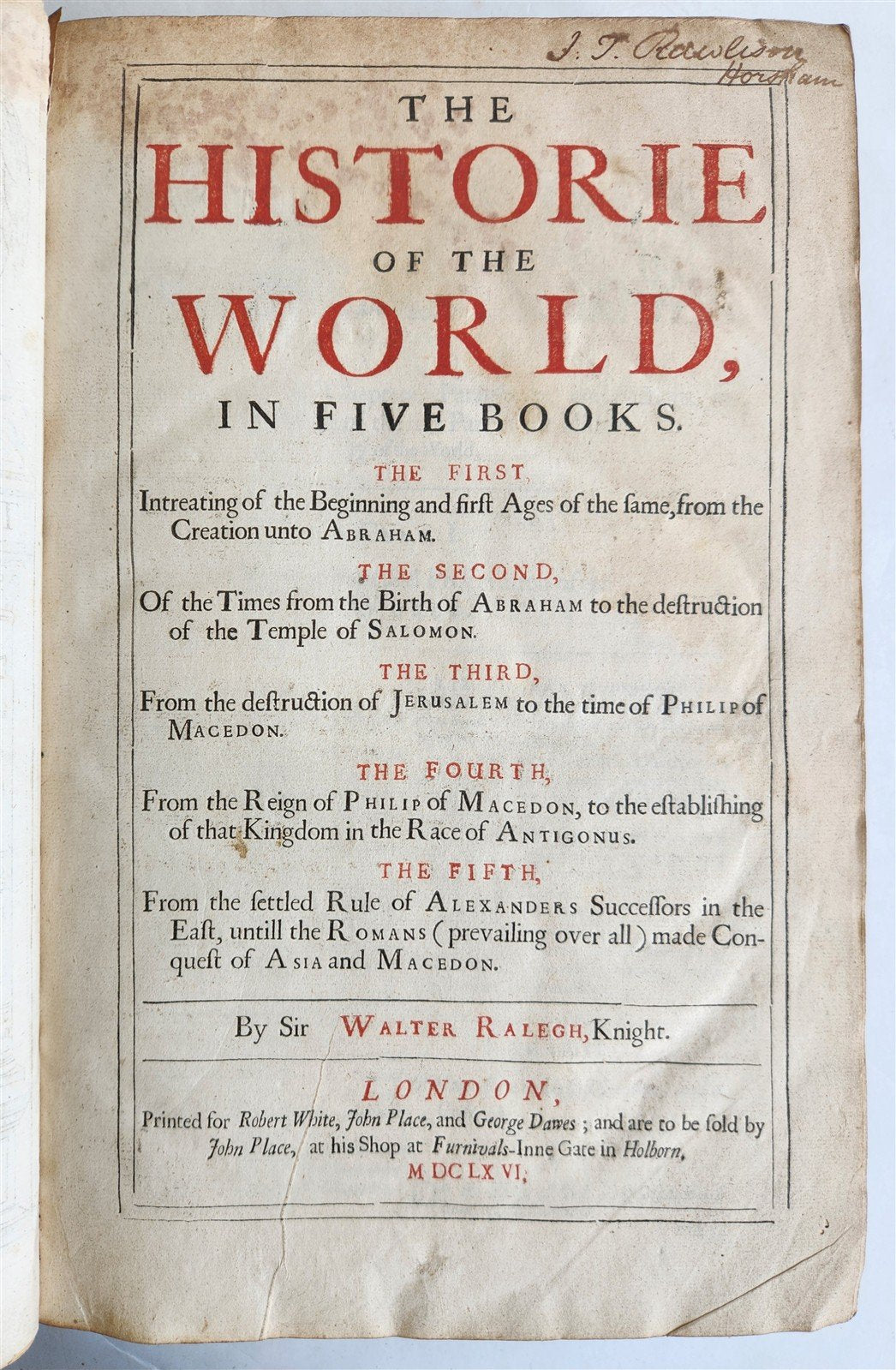 1666 HISTORIE of the WORLD by WALTER RALEIGH ILLUSTRATED w/ MAPS antique FOLIO