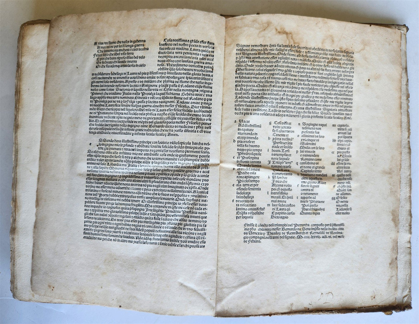 1478 INCUNABULA FRANCESCO PETRARCA by Bernardo Lapini da Siena antique FOLIO