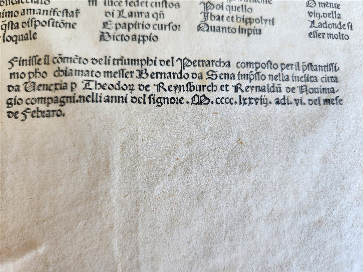 1478 INCUNABULA FRANCESCO PETRARCA by Bernardo Lapini da Siena antique FOLIO