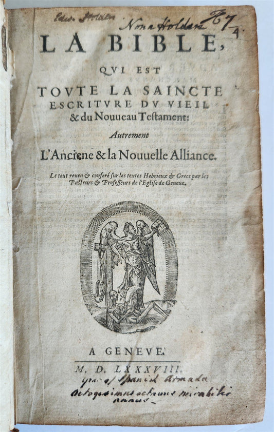 1588 BIBLE in FRENCH antique 16th CENTURY OLD & NEW TESTAMENT