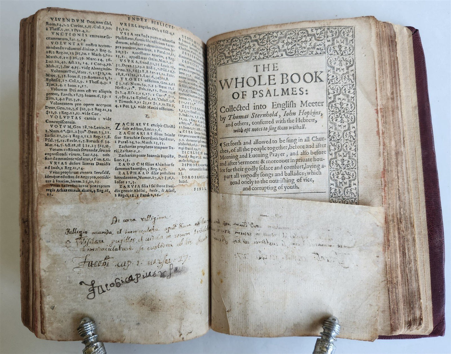 1574 BIBLE LATIN PLANTIN PRESS & 1627 BOOK of COMMON PRAYER in ENGLISH antique