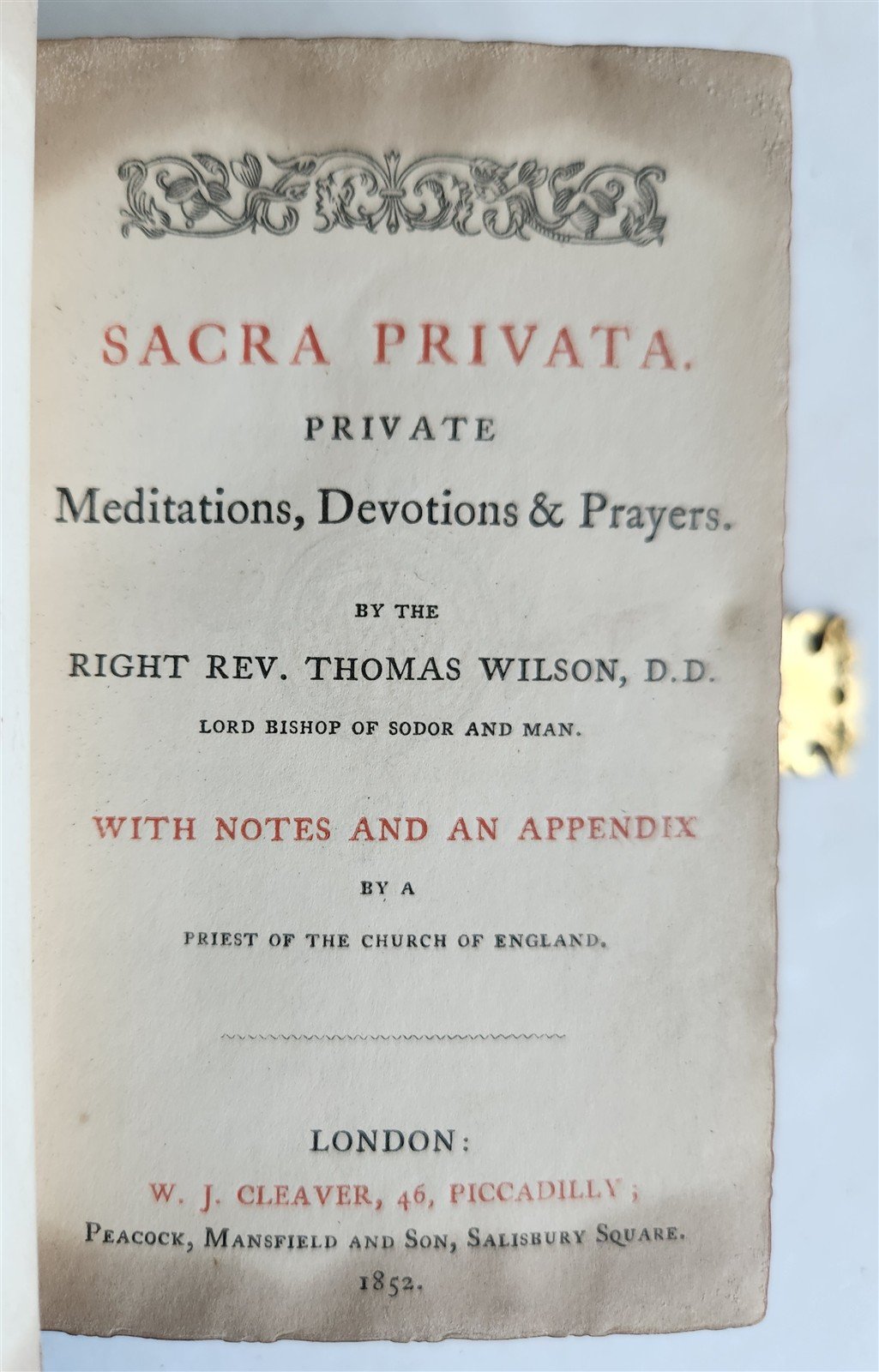 1852 SACRA PRIVATA by T. WILSON in ENGLISH antique meditations devotions prayers