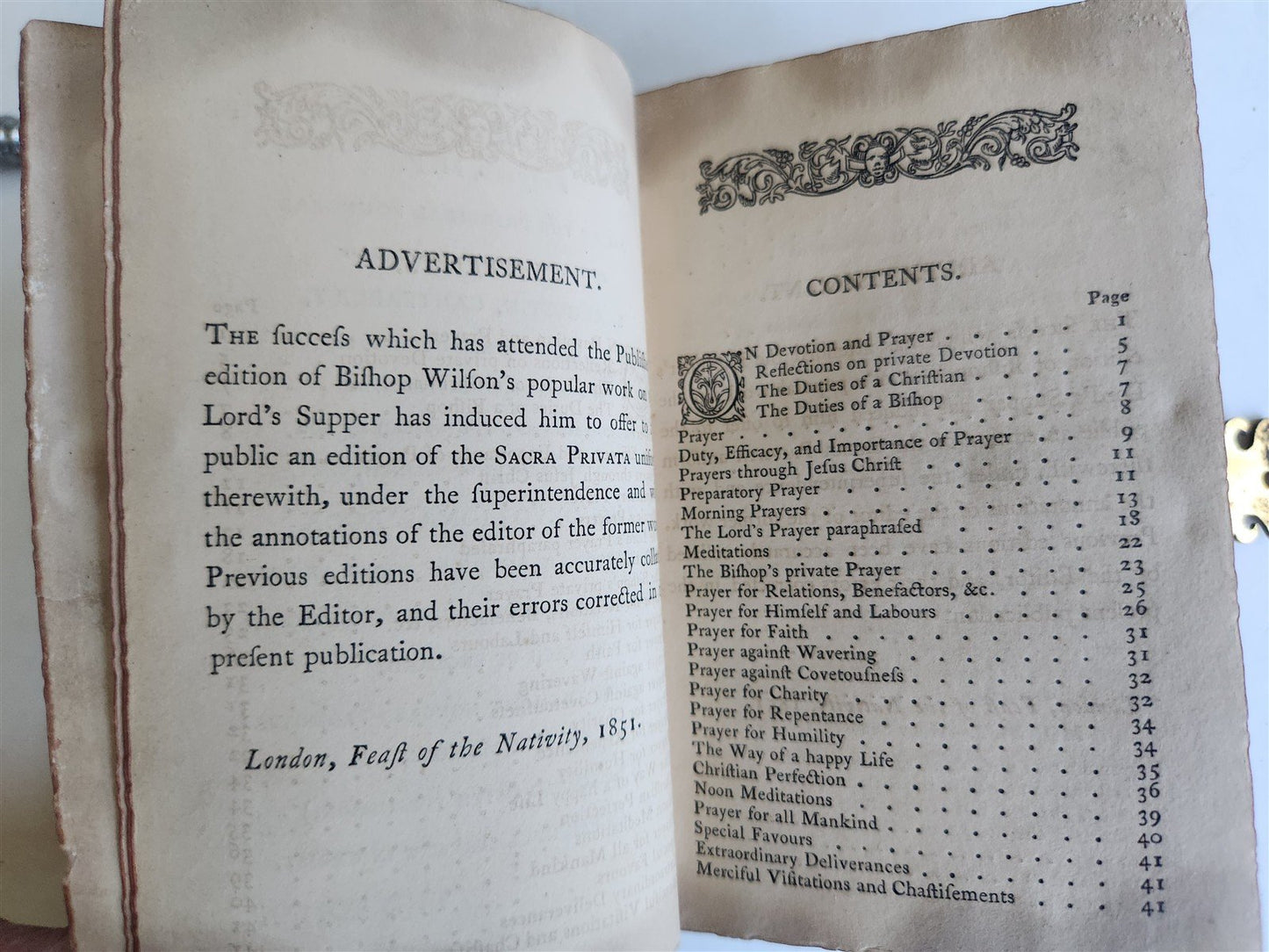 1852 SACRA PRIVATA by T. WILSON in ENGLISH antique meditations devotions prayers