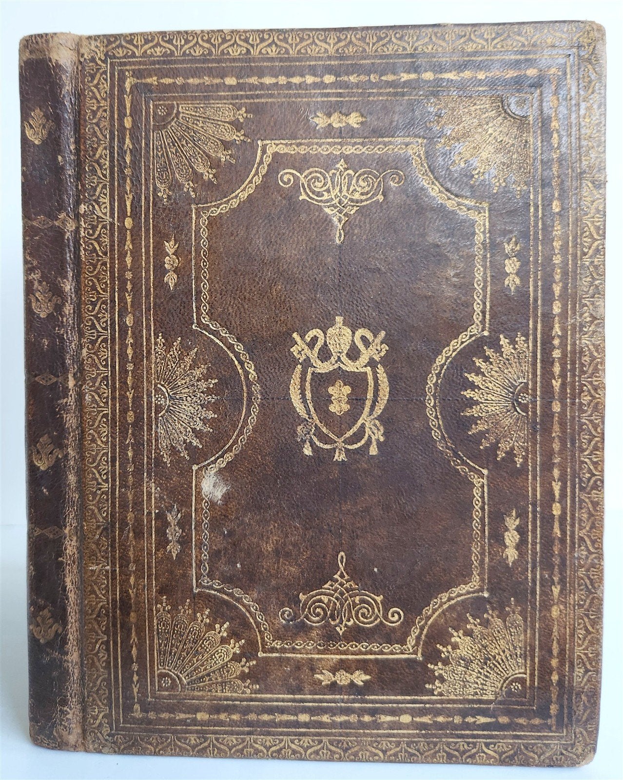 1924 MANUSCRIPT BOOK in ENGLISH antique PAPACY COAT of ARMS BINDING