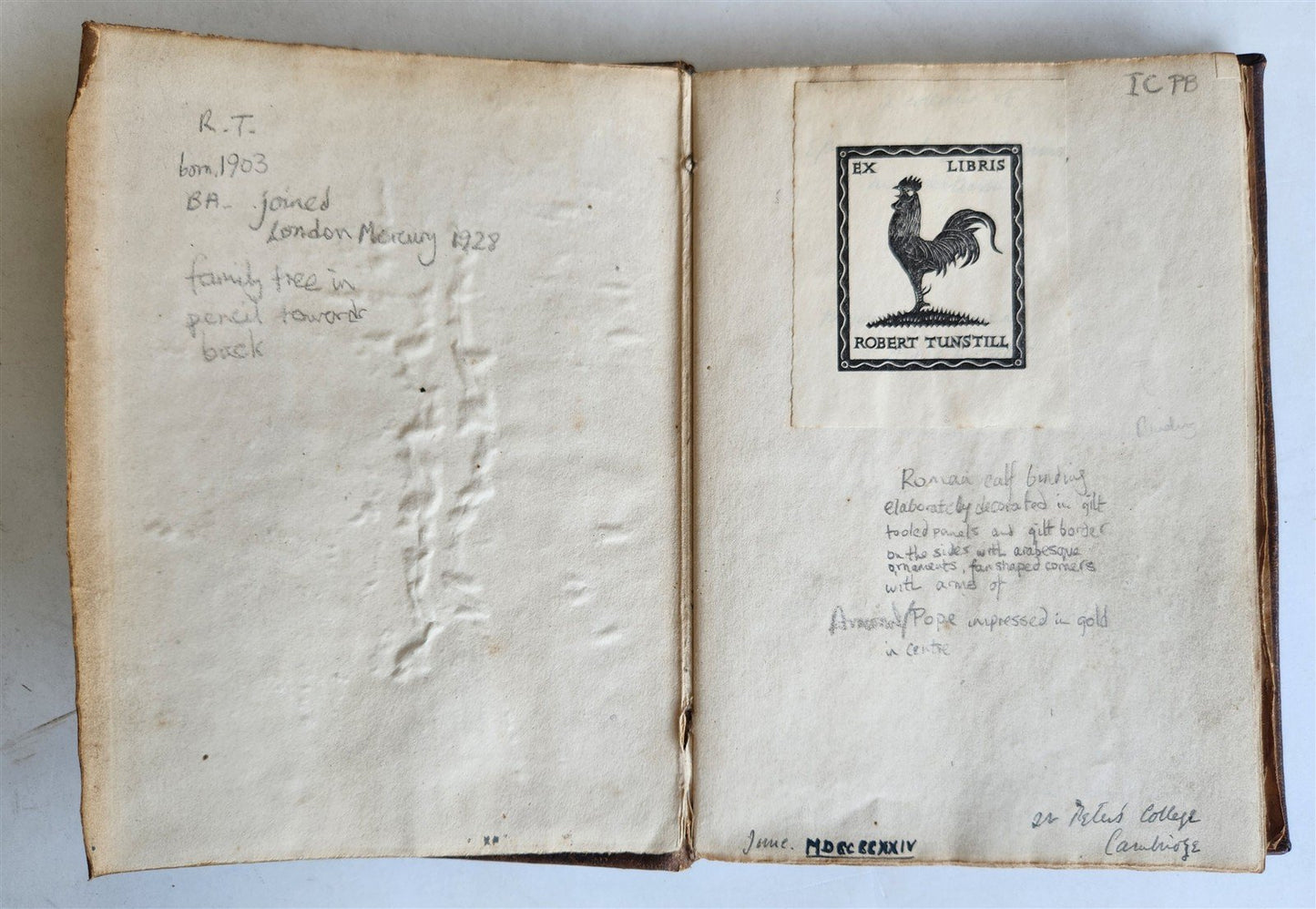 1924 MANUSCRIPT BOOK in ENGLISH antique PAPACY COAT of ARMS BINDING