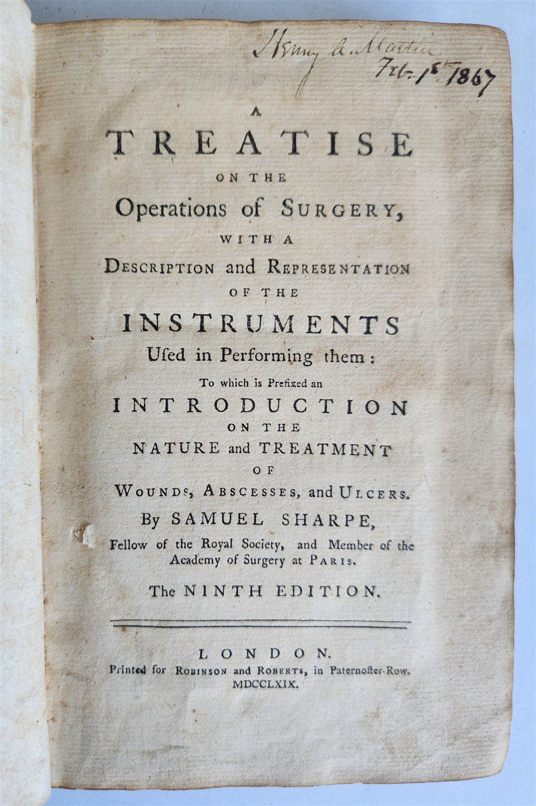 1769 TREATISE on OPERATIONS of SURGERY in ENGLISH antique ILLUSTRATED