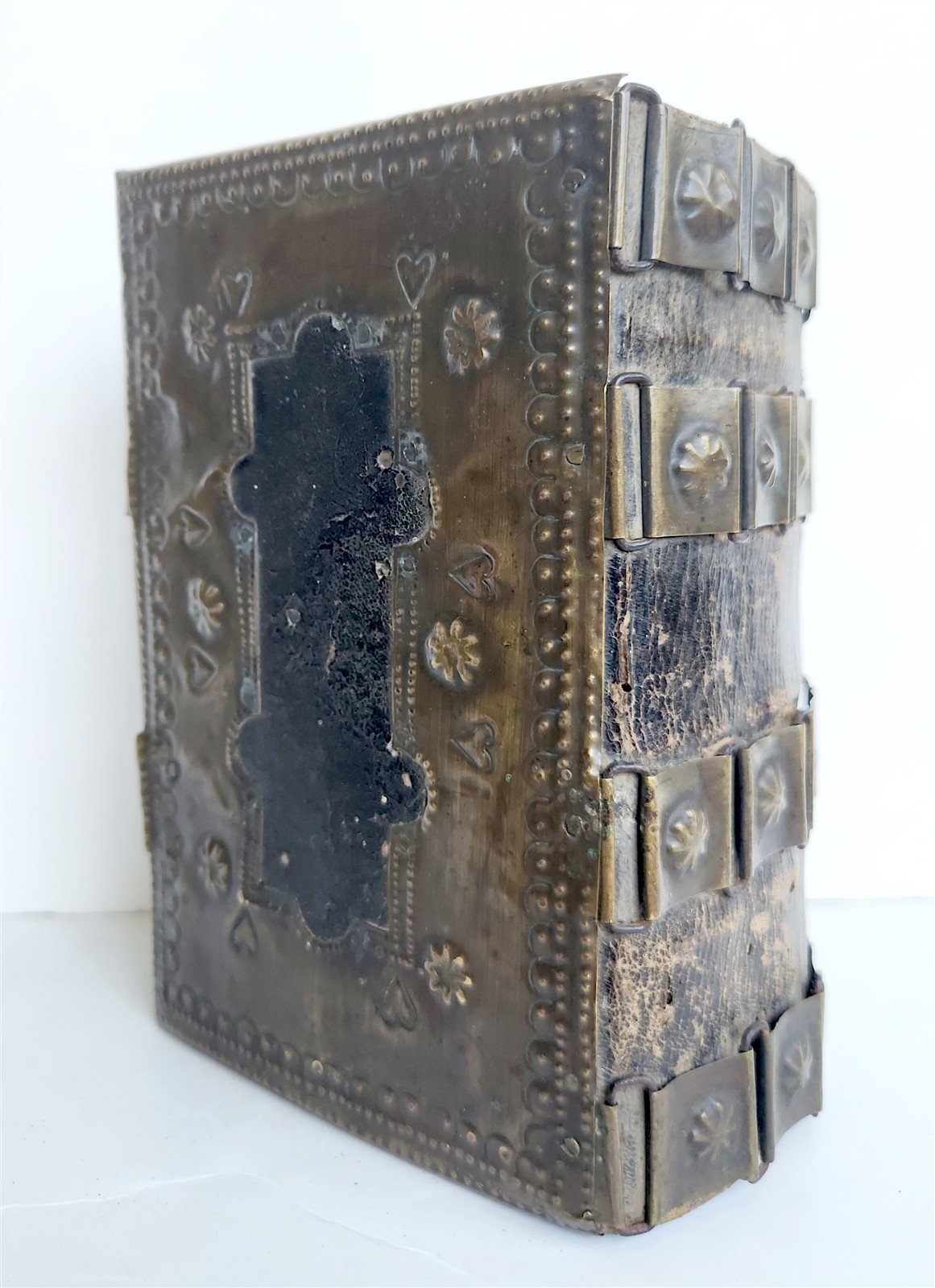 1803 DEVOTIONAL BOOK in CZECH LANGUAGE antique DECORATIVE BRASS BINDING w/CLASPS