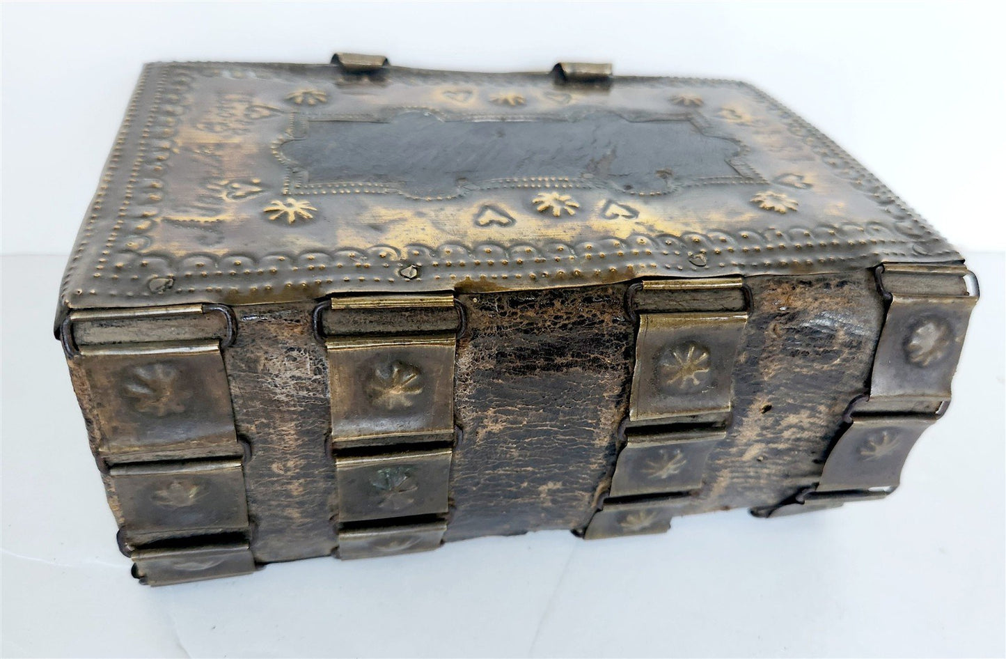 1803 DEVOTIONAL BOOK in CZECH LANGUAGE antique DECORATIVE BRASS BINDING w/CLASPS