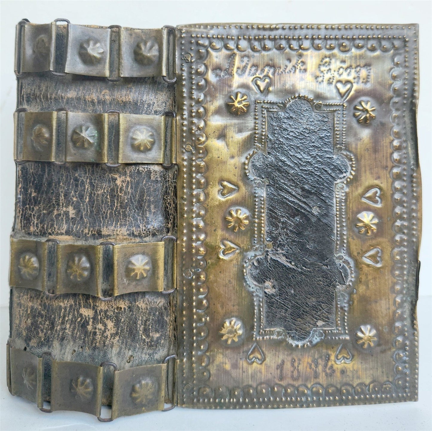 1803 DEVOTIONAL BOOK in CZECH LANGUAGE antique DECORATIVE BRASS BINDING w/CLASPS