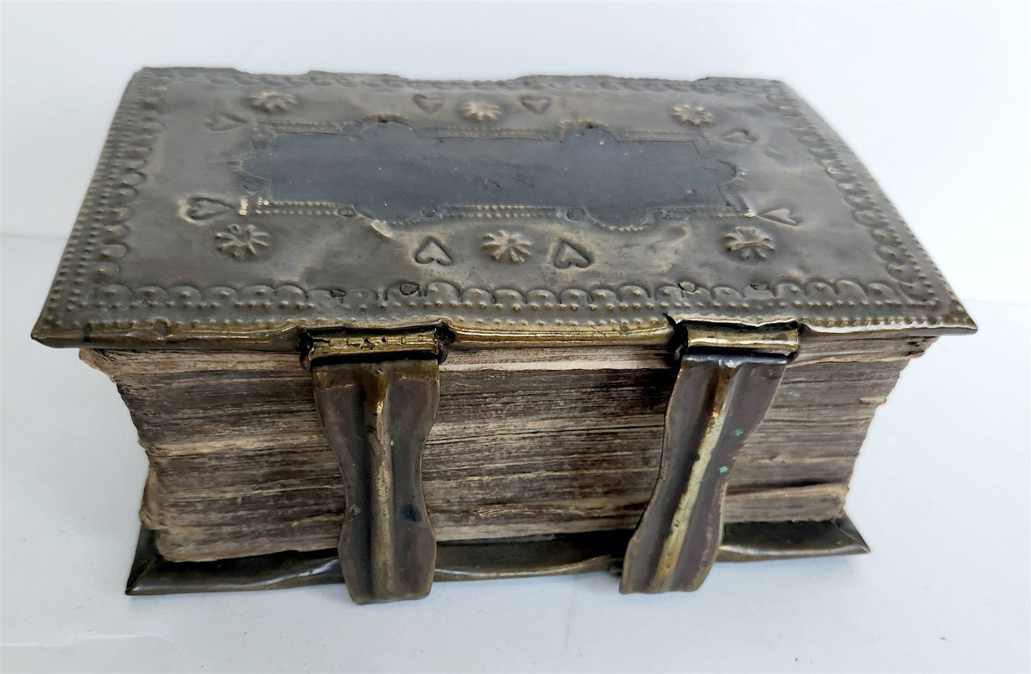1803 DEVOTIONAL BOOK in CZECH LANGUAGE antique DECORATIVE BRASS BINDING w/CLASPS