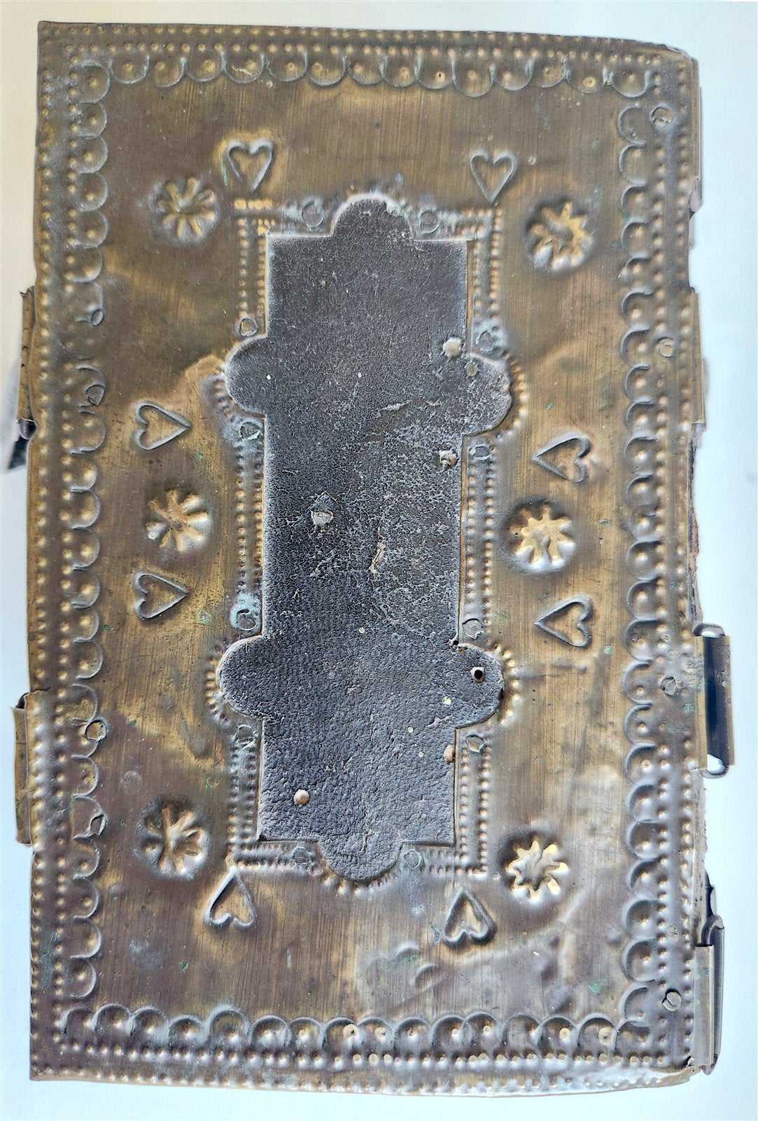 1803 DEVOTIONAL BOOK in CZECH LANGUAGE antique DECORATIVE BRASS BINDING w/CLASPS