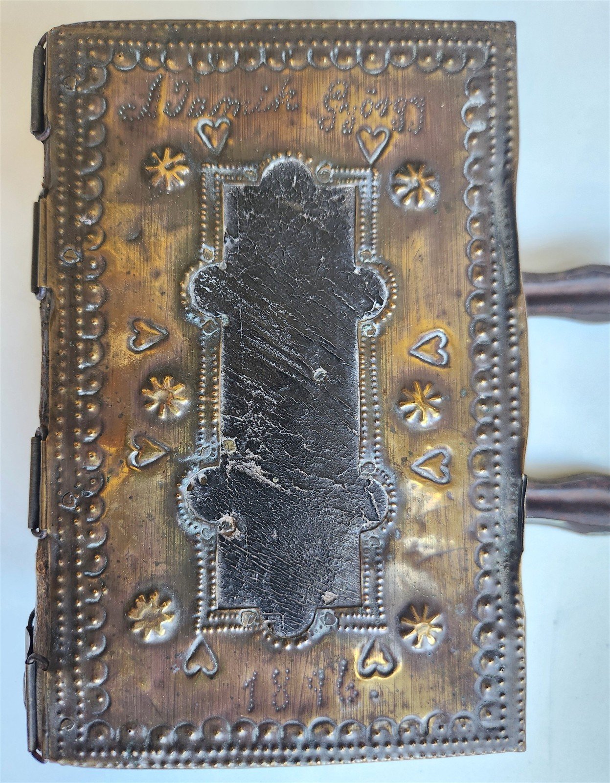 1803 DEVOTIONAL BOOK in CZECH LANGUAGE antique DECORATIVE BRASS BINDING w/CLASPS