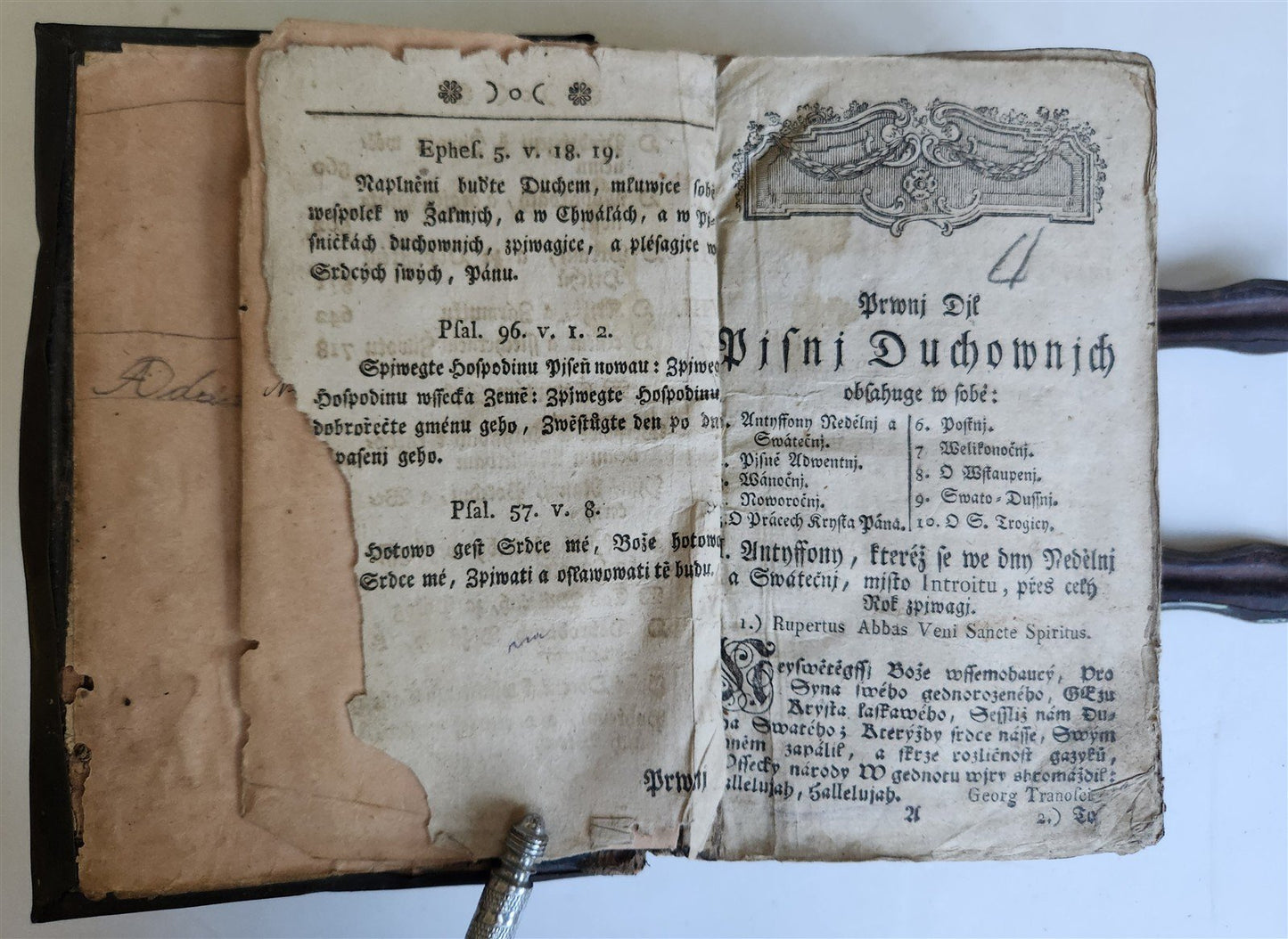 1803 DEVOTIONAL BOOK in CZECH LANGUAGE antique DECORATIVE BRASS BINDING w/CLASPS