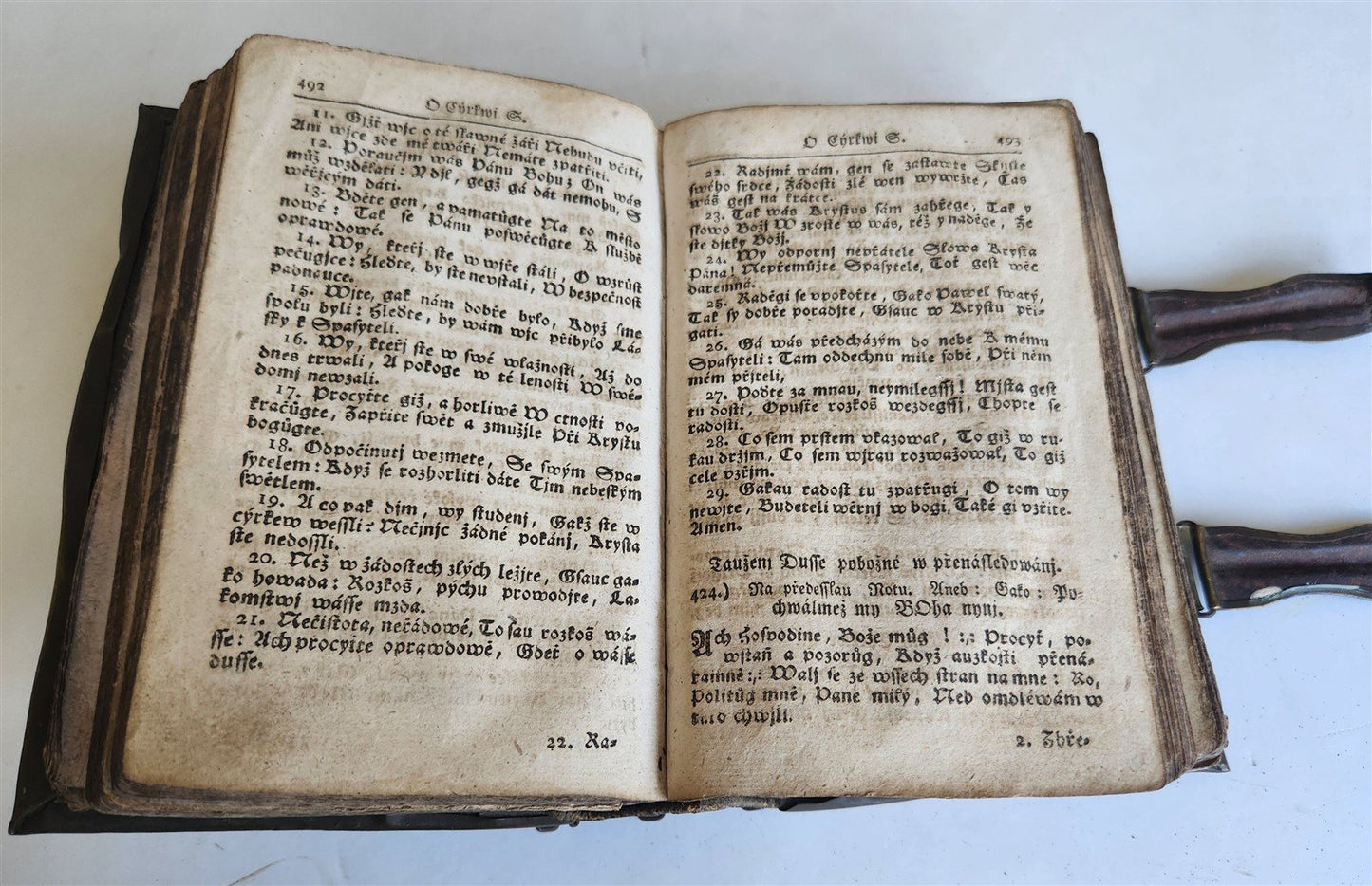 1803 DEVOTIONAL BOOK in CZECH LANGUAGE antique DECORATIVE BRASS BINDING w/CLASPS