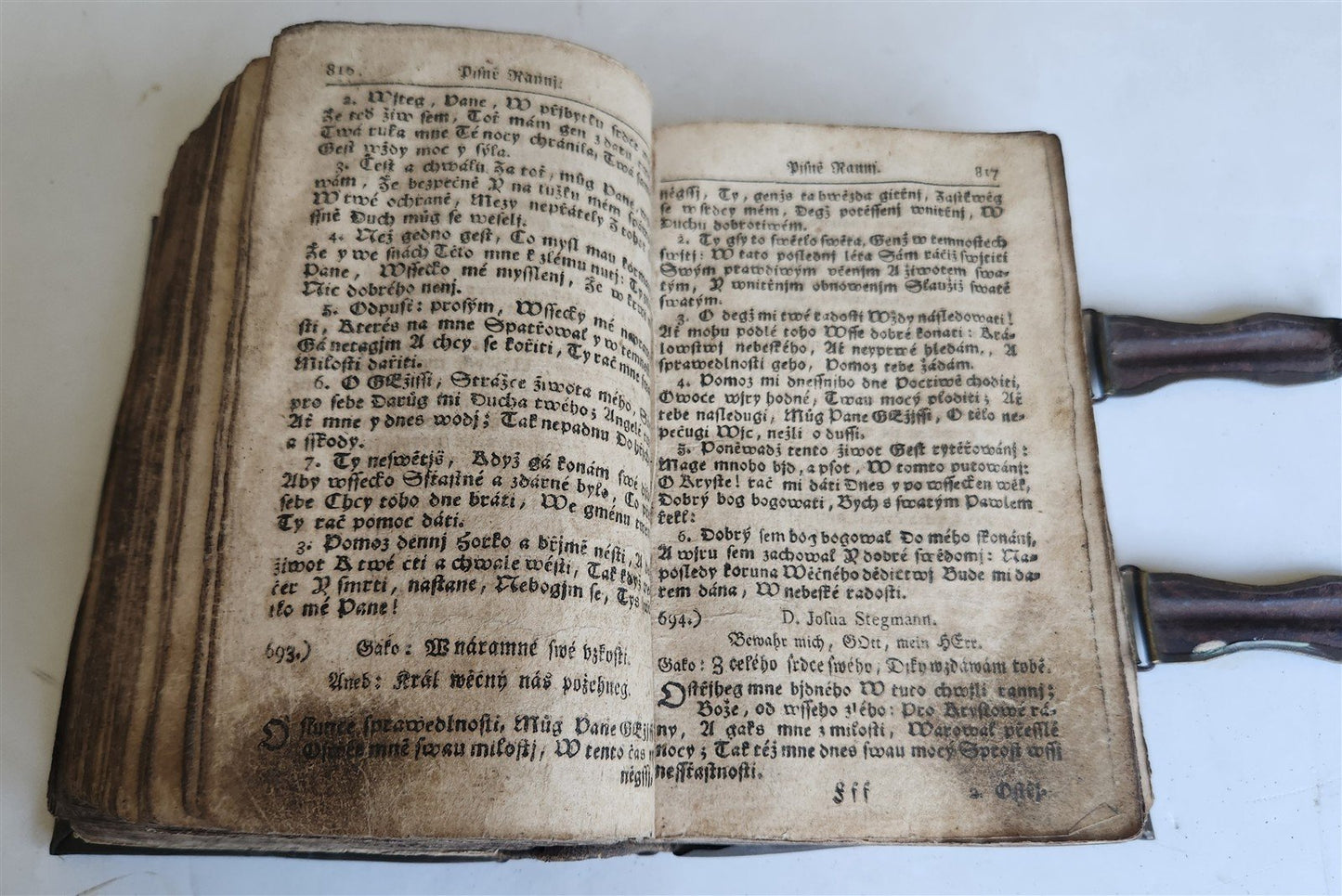 1803 DEVOTIONAL BOOK in CZECH LANGUAGE antique DECORATIVE BRASS BINDING w/CLASPS