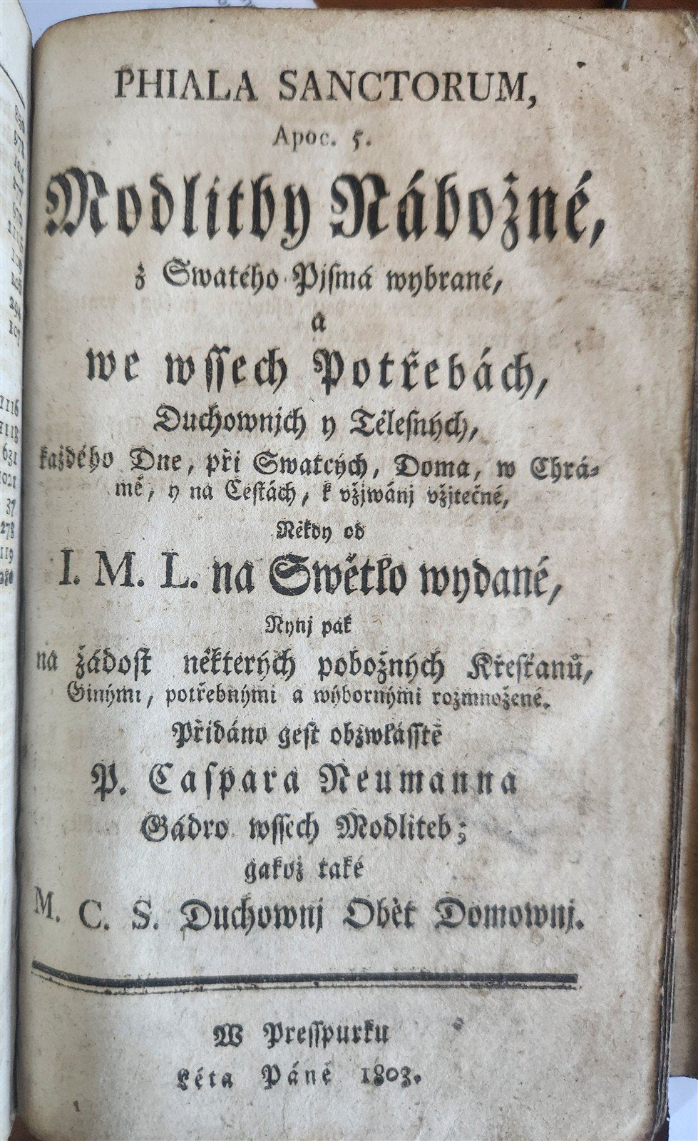 1803 DEVOTIONAL BOOK in CZECH LANGUAGE antique DECORATIVE BRASS BINDING w/CLASPS