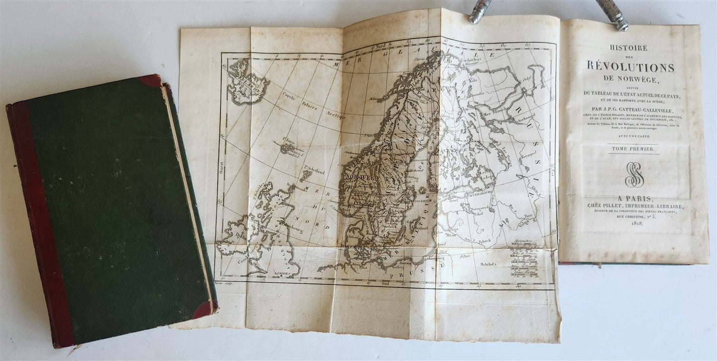 1818 HISTOIRE des REVOLUTIONS de NORWEGE antique 2 VOLUMES w/ MAP