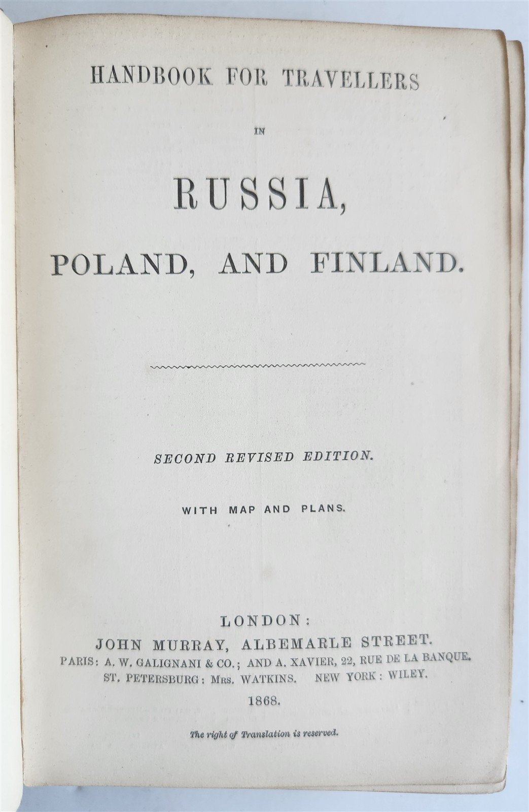 1868 HANDBOOK for TRAVELLERS in RUSSIA POLAND FINLAND antique ILLUSTRATED w/ MAP
