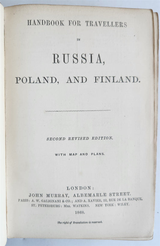 1868 HANDBOOK for TRAVELLERS in RUSSIA POLAND FINLAND antique ILLUSTRATED w/ MAP