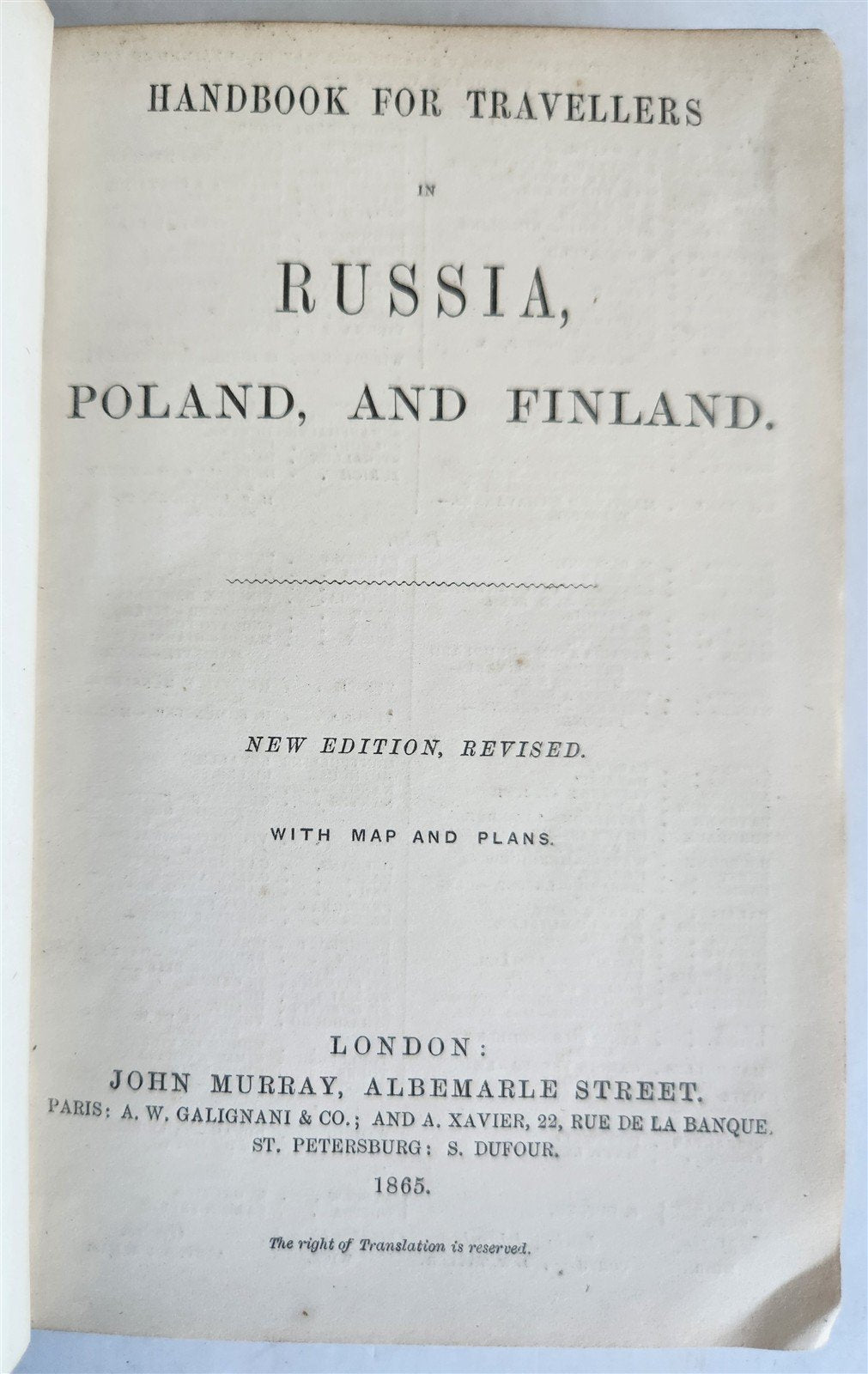 1865 HANDBOOK for TRAVELLERS in RUSSIA POLAND FINLAND antique ILLUSTRATED w/ MAP