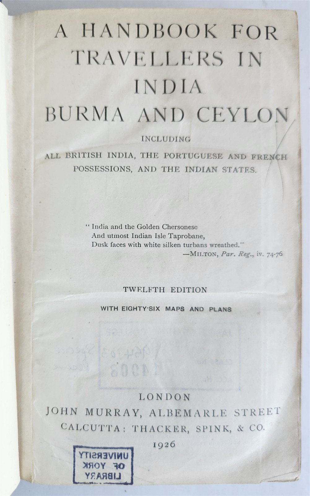 1926 HANDBOOK for TRAVELLERS in INDIA BURMA CEYLON antique ILLUSTRATED w/ MAPS