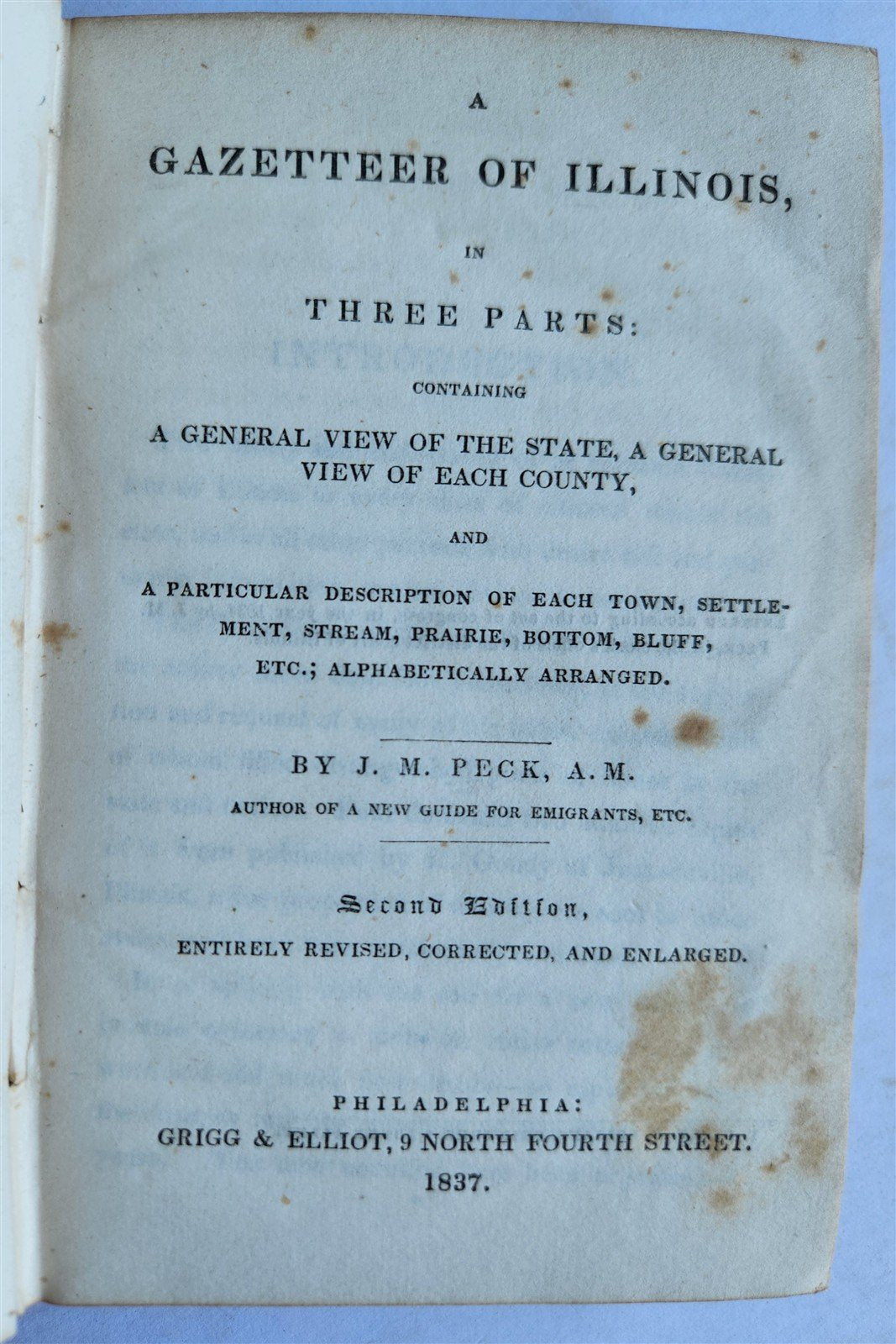 1837 PECK'S NEW GAZETTEER of ILLINOIS antique AMERICANA