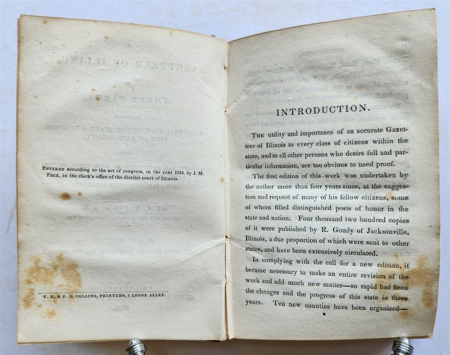1837 PECK'S NEW GAZETTEER of ILLINOIS antique AMERICANA
