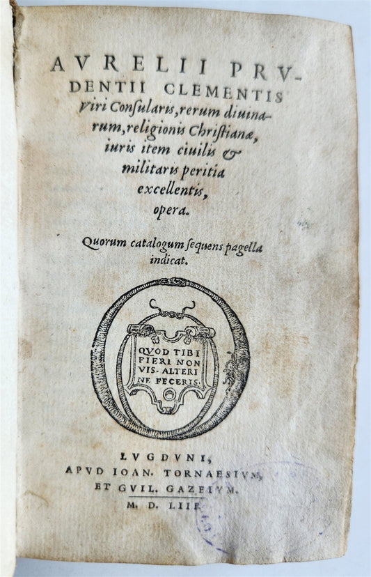1553 POETRY by PRUDENTIUS antique 16th CENTURY vellum binding