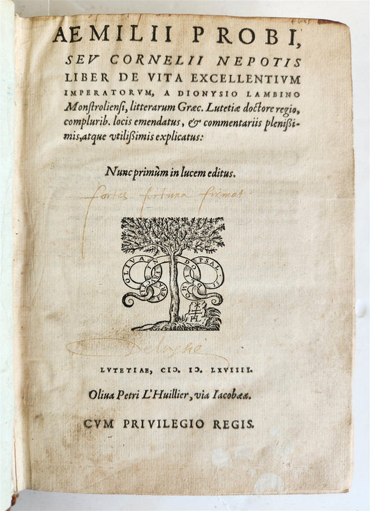 1569 Cornelius NEPOS Liber de vita excellentium imperatorum 16th CENTURY antique