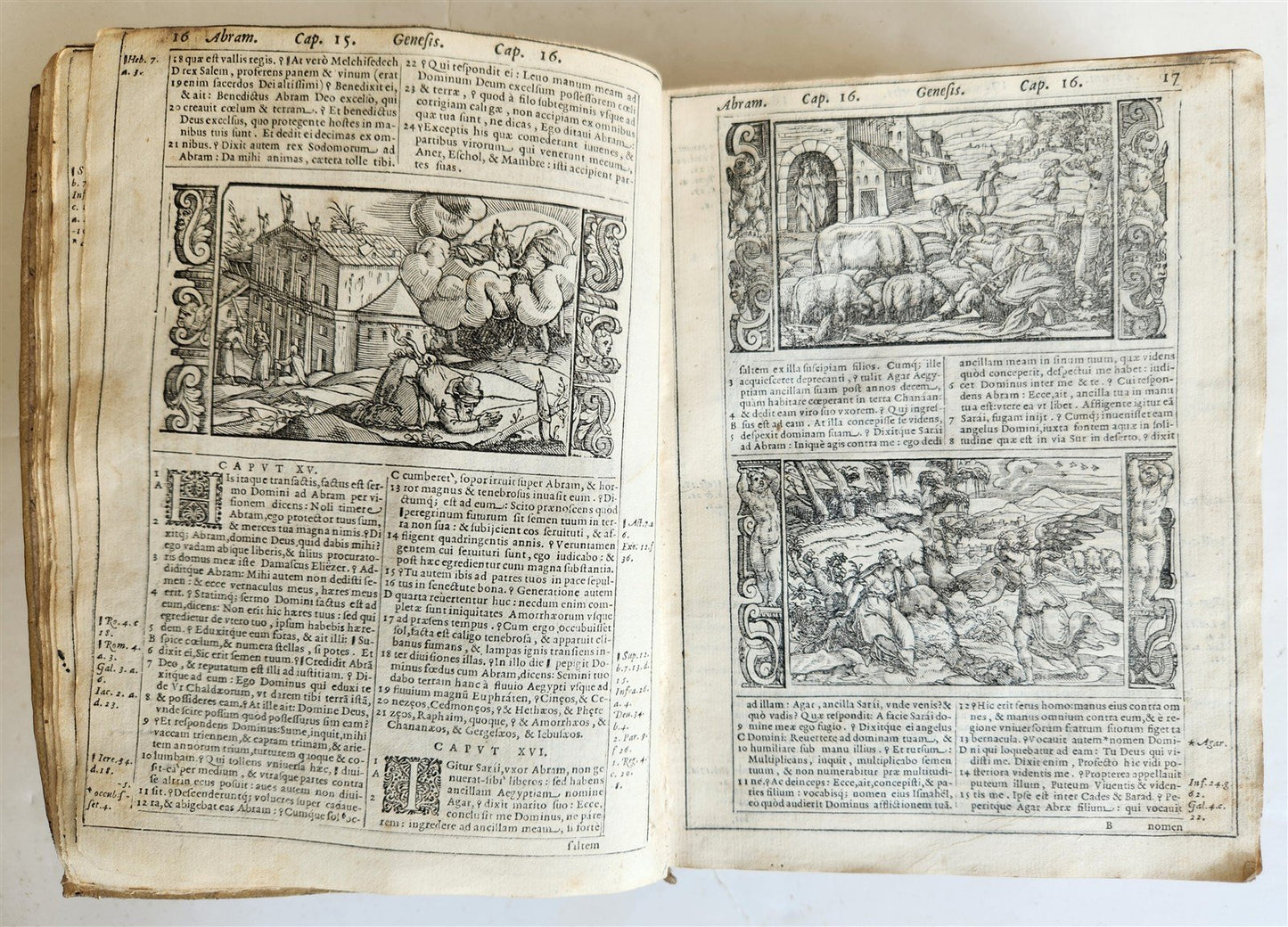 1574 BIBLE in LATIN antique 600 WOODCUTS by Hans Holbein & Bernard Salomon RARE