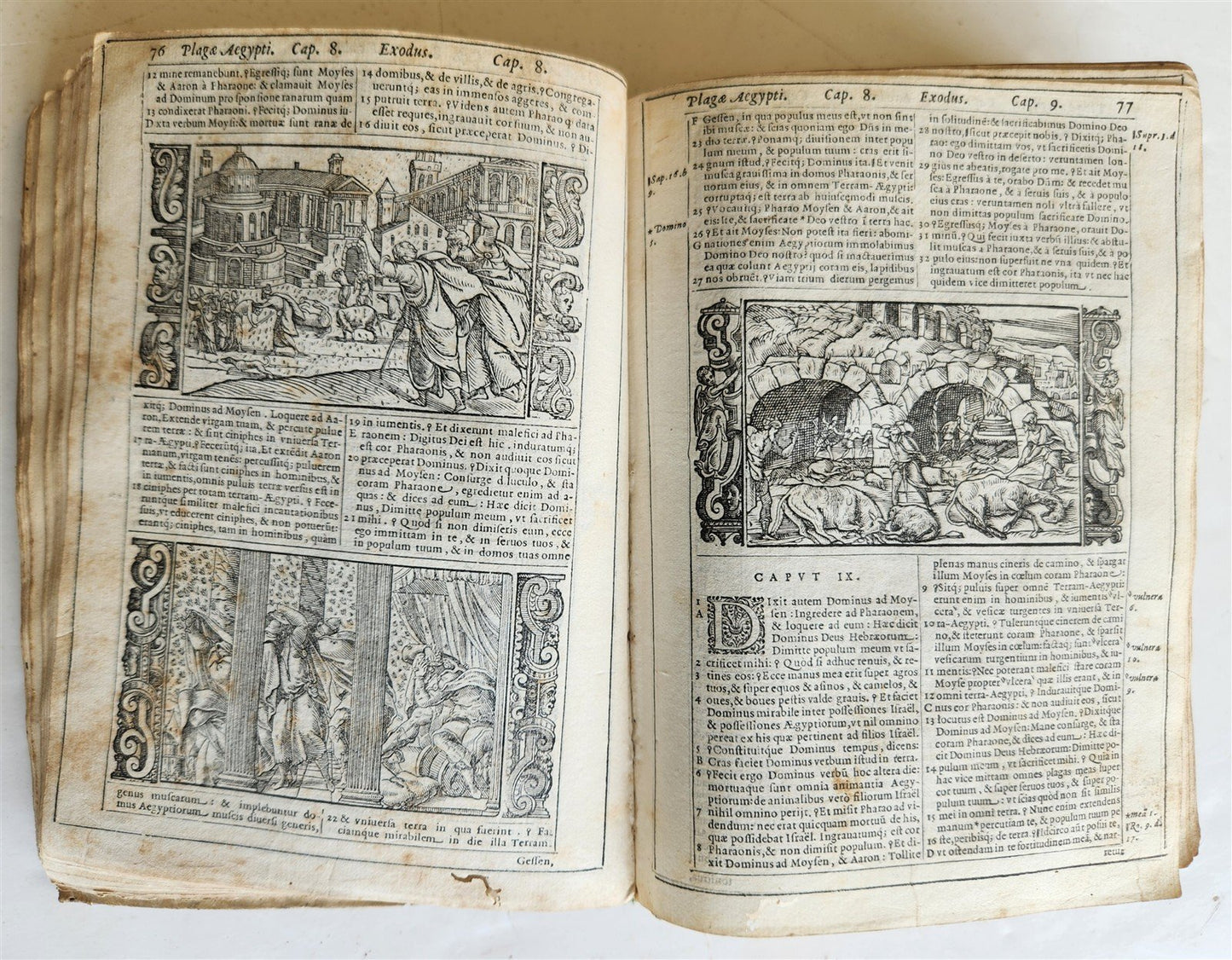 1574 BIBLE in LATIN antique 600 WOODCUTS by Hans Holbein & Bernard Salomon RARE