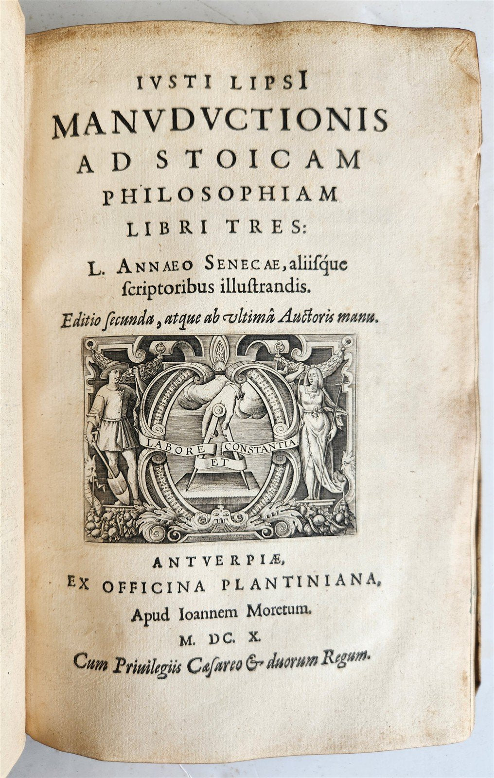 1615 LIPSIUS PHILOSOPHICAL DIALOGUE antique PLANTIN PRESS De constantia VELLUM