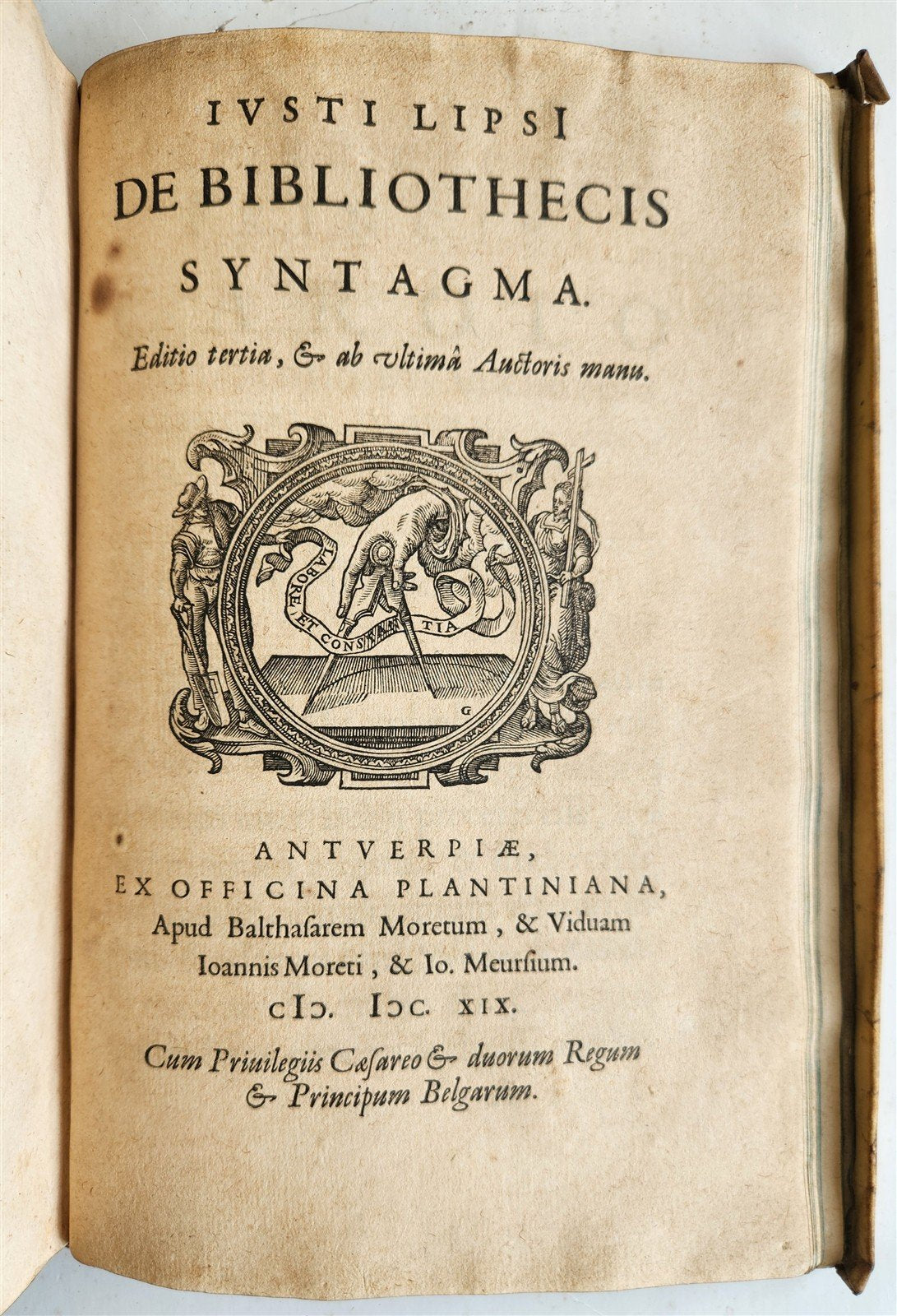 1615 LIPSIUS PHILOSOPHICAL DIALOGUE antique PLANTIN PRESS De constantia VELLUM