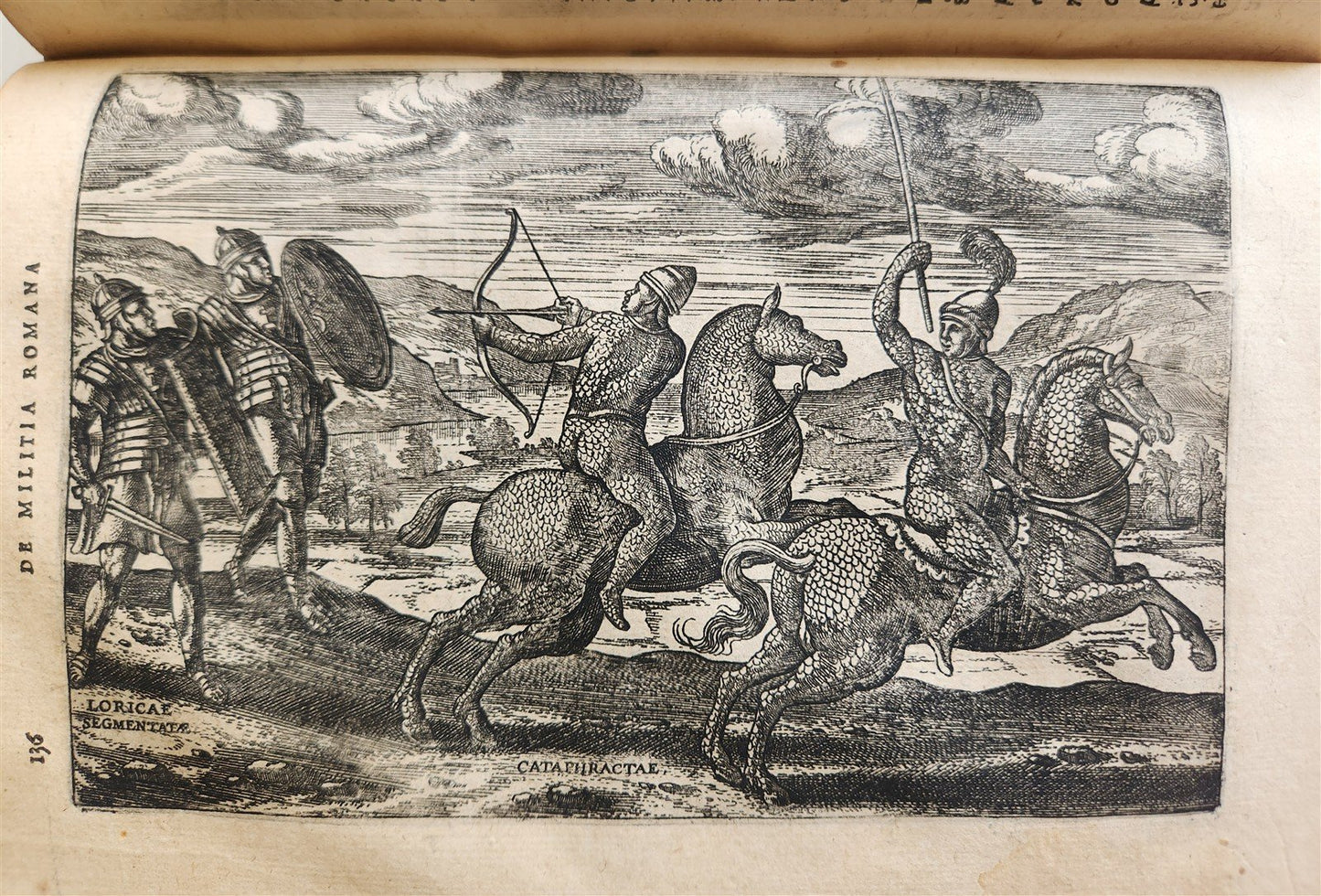 1598 DE MILITIA ROMANA CRUCE LIPSIUS antique ILLUSTRATED WARFARE Plantin vellum