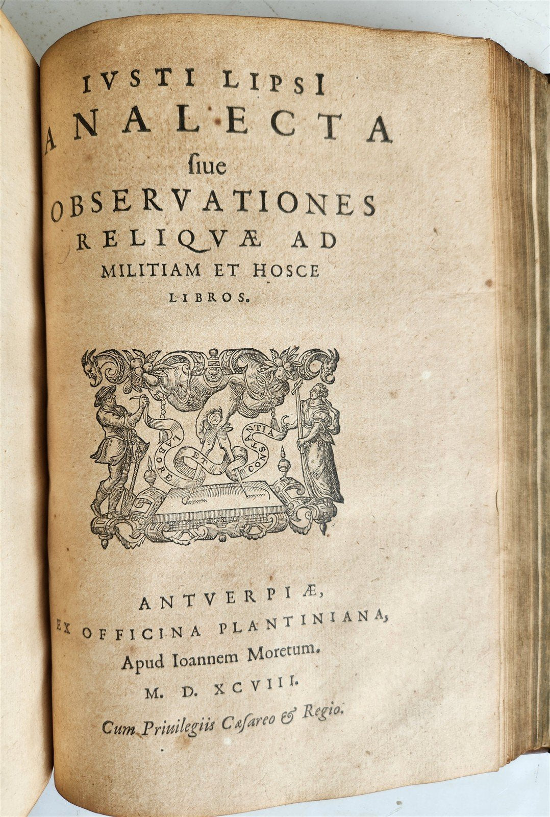 1598 DE MILITIA ROMANA CRUCE LIPSIUS antique ILLUSTRATED WARFARE Plantin vellum