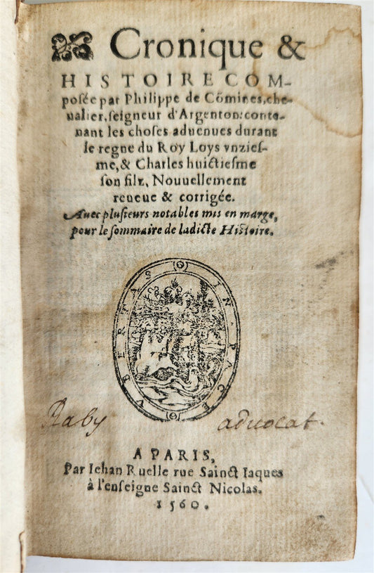 1560 HISTORY of FRANCE by Philippe de Commynes antique Reign of King Louis XI