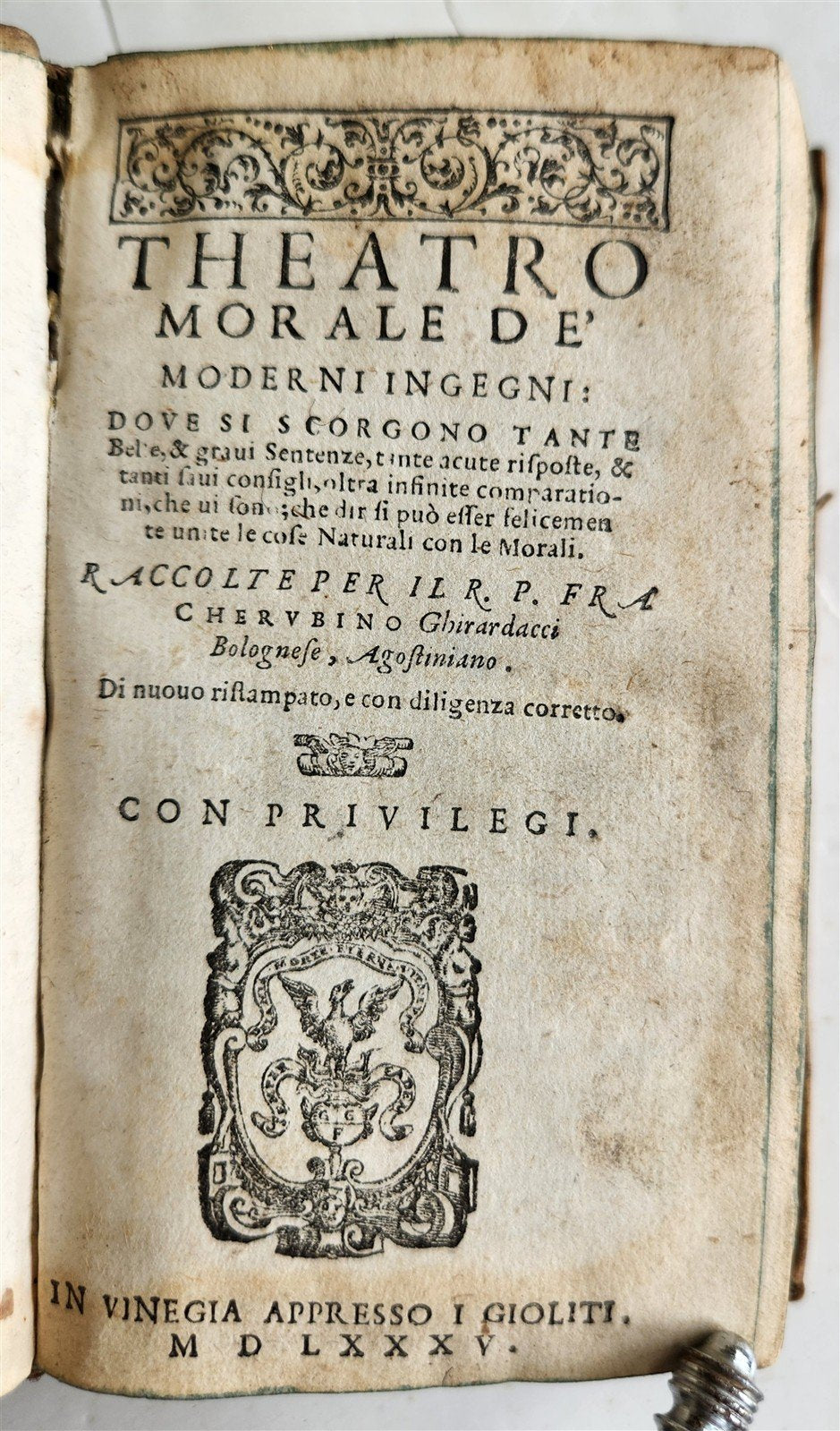 1585 Theatro Morale de moderni ingegni ANTIQUE in ITALIAN vellum binding