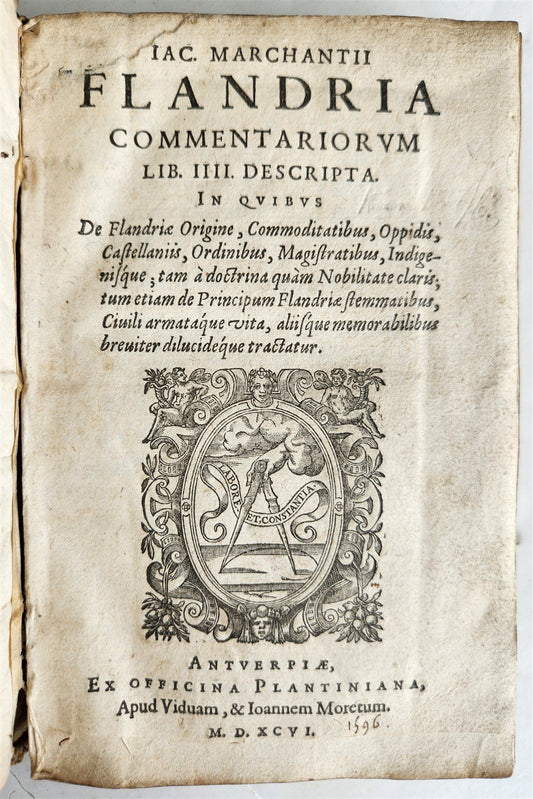 1596 HISTORY of FLANDRIA by Jacobus MARCHANTIUS antique VELLUM Plantin Press