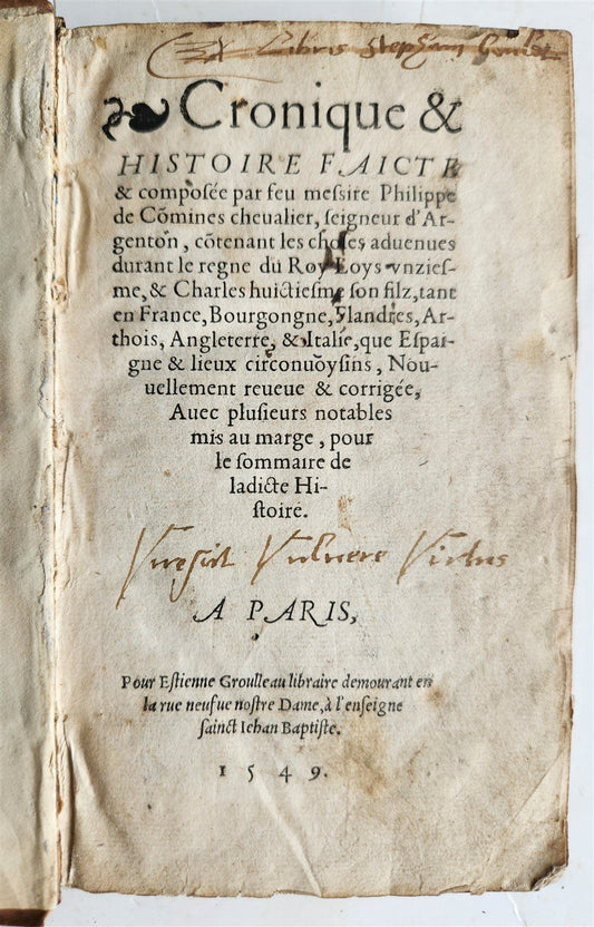 1549 HISTORY of FRANCE by Philippe de Commynes antique reign of King Louis XI