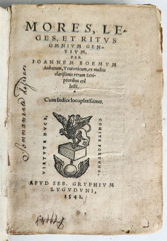 1542 DESCRIPTION of ASIA AFRICA & EUROPE Johann Boehme antique GRYPHIUS PRESS