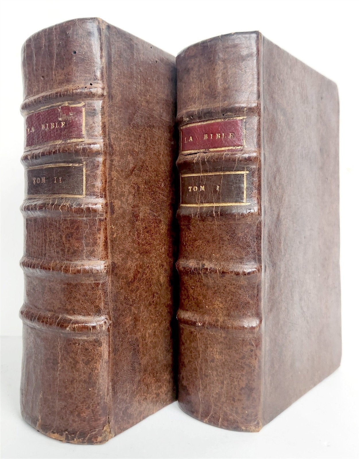 1598 BIBLE in FRENCH ILLUSTRATED 2 VOLUMES antique OLD & NEW TESTAMENT