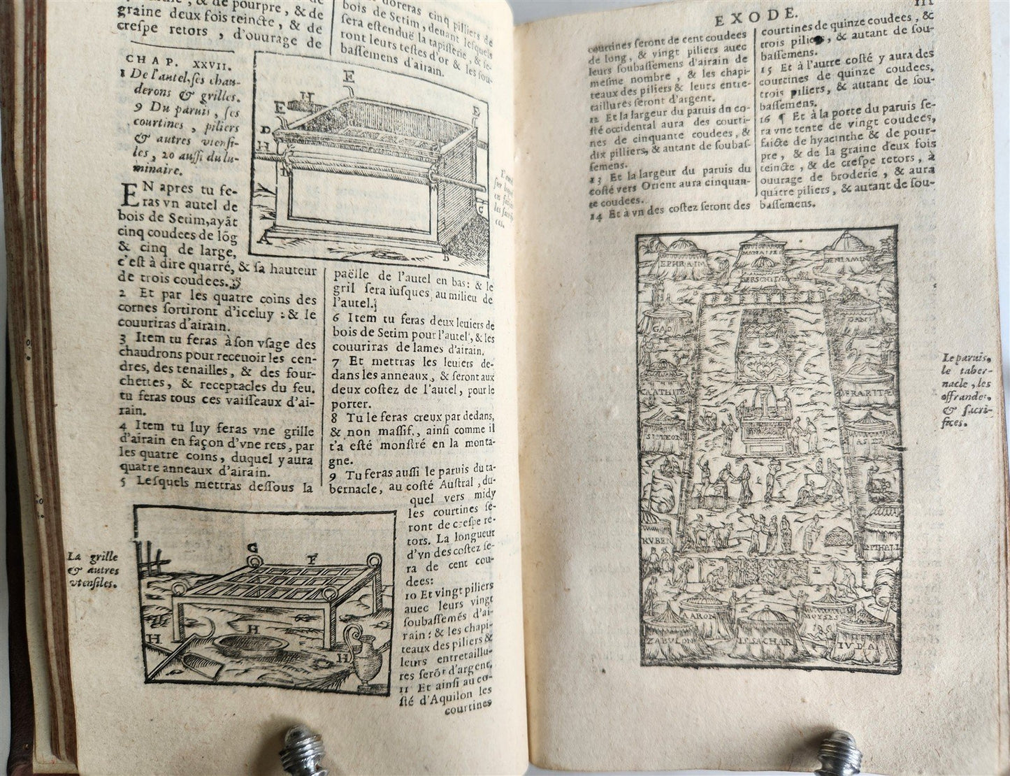 1598 BIBLE in FRENCH ILLUSTRATED 2 VOLUMES antique OLD & NEW TESTAMENT