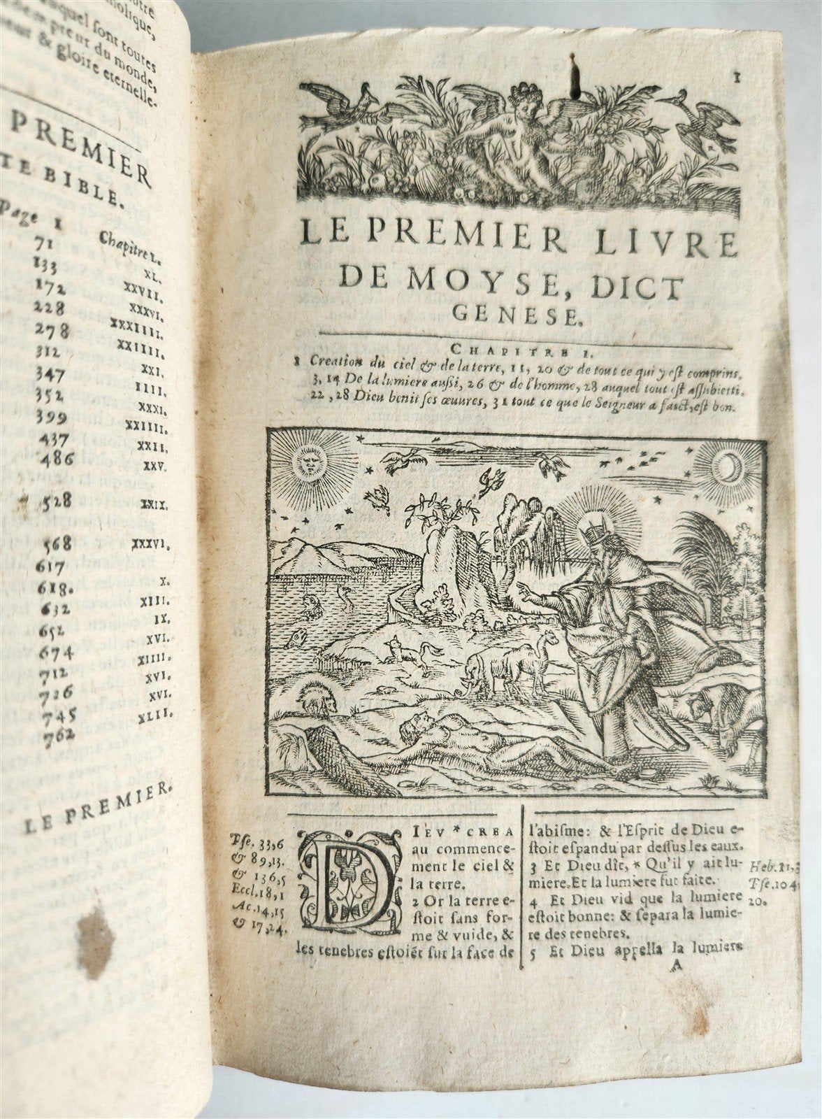 1598 BIBLE in FRENCH ILLUSTRATED 2 VOLUMES antique OLD & NEW TESTAMENT
