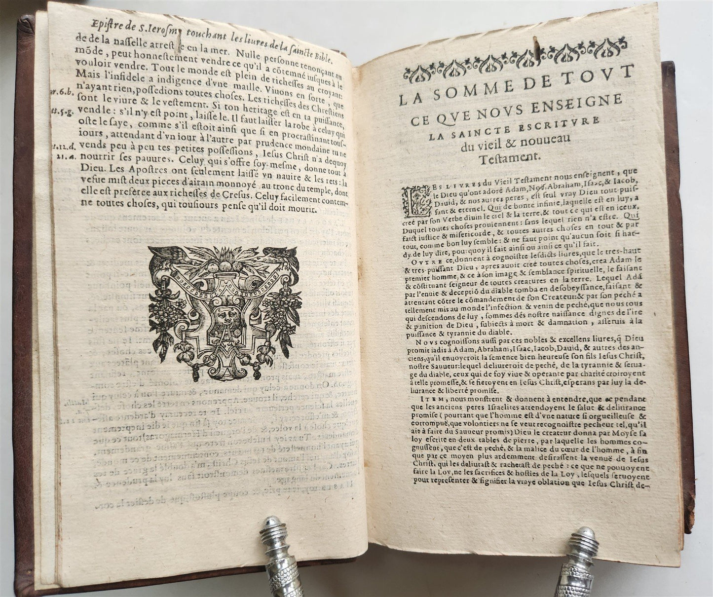 1598 BIBLE in FRENCH ILLUSTRATED 2 VOLUMES antique OLD & NEW TESTAMENT