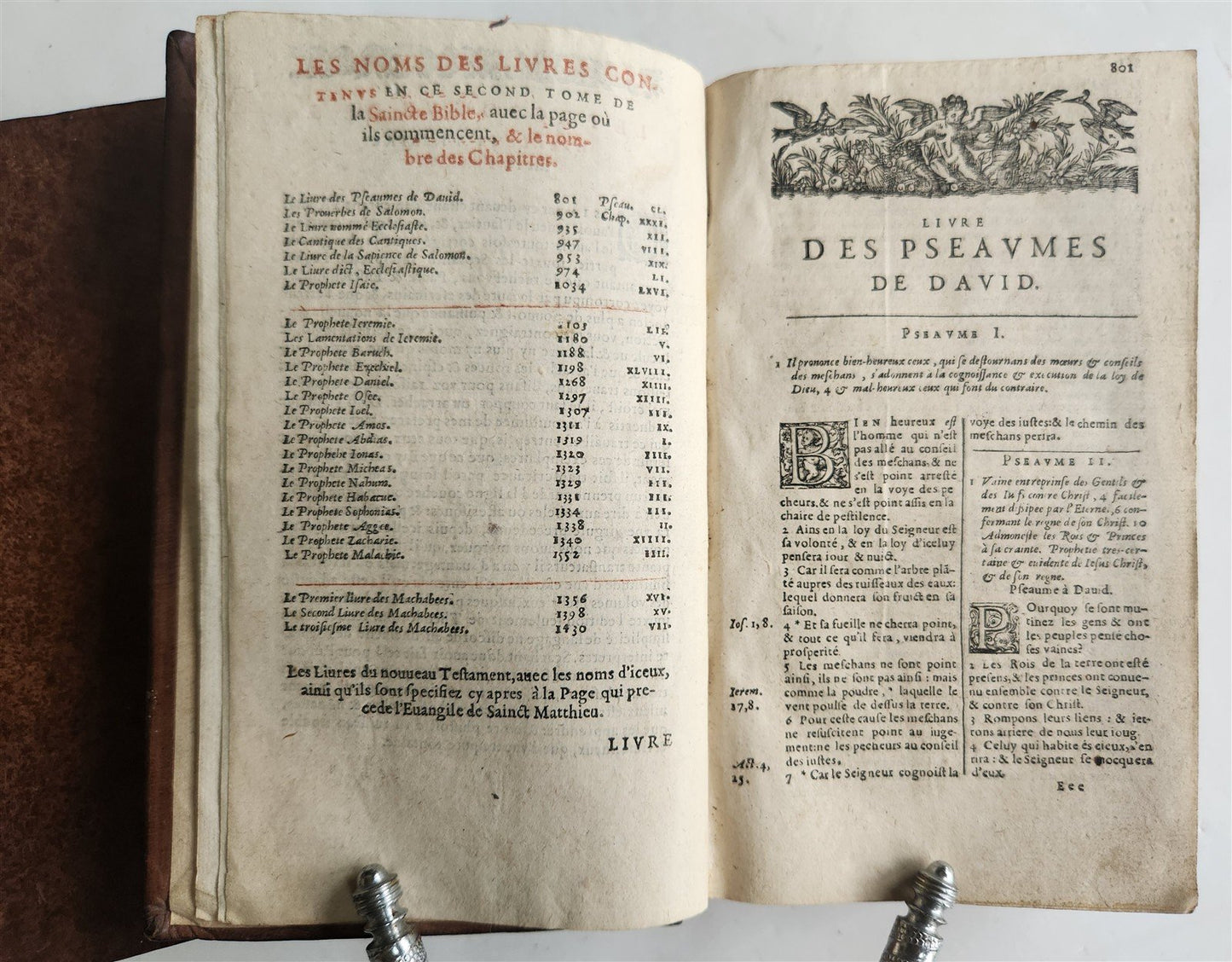 1598 BIBLE in FRENCH ILLUSTRATED 2 VOLUMES antique OLD & NEW TESTAMENT