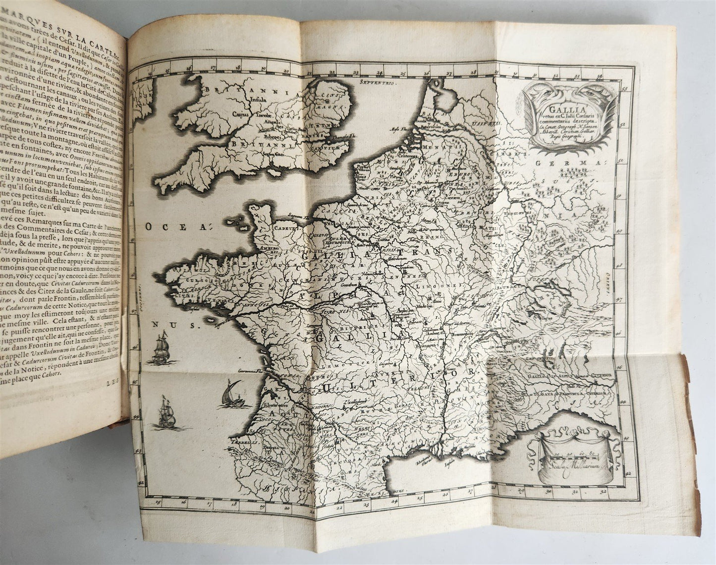 1678 JULIUS CAESAR COMMENTARIES ILLUSTRATED w/ MAP antique in FRENCH